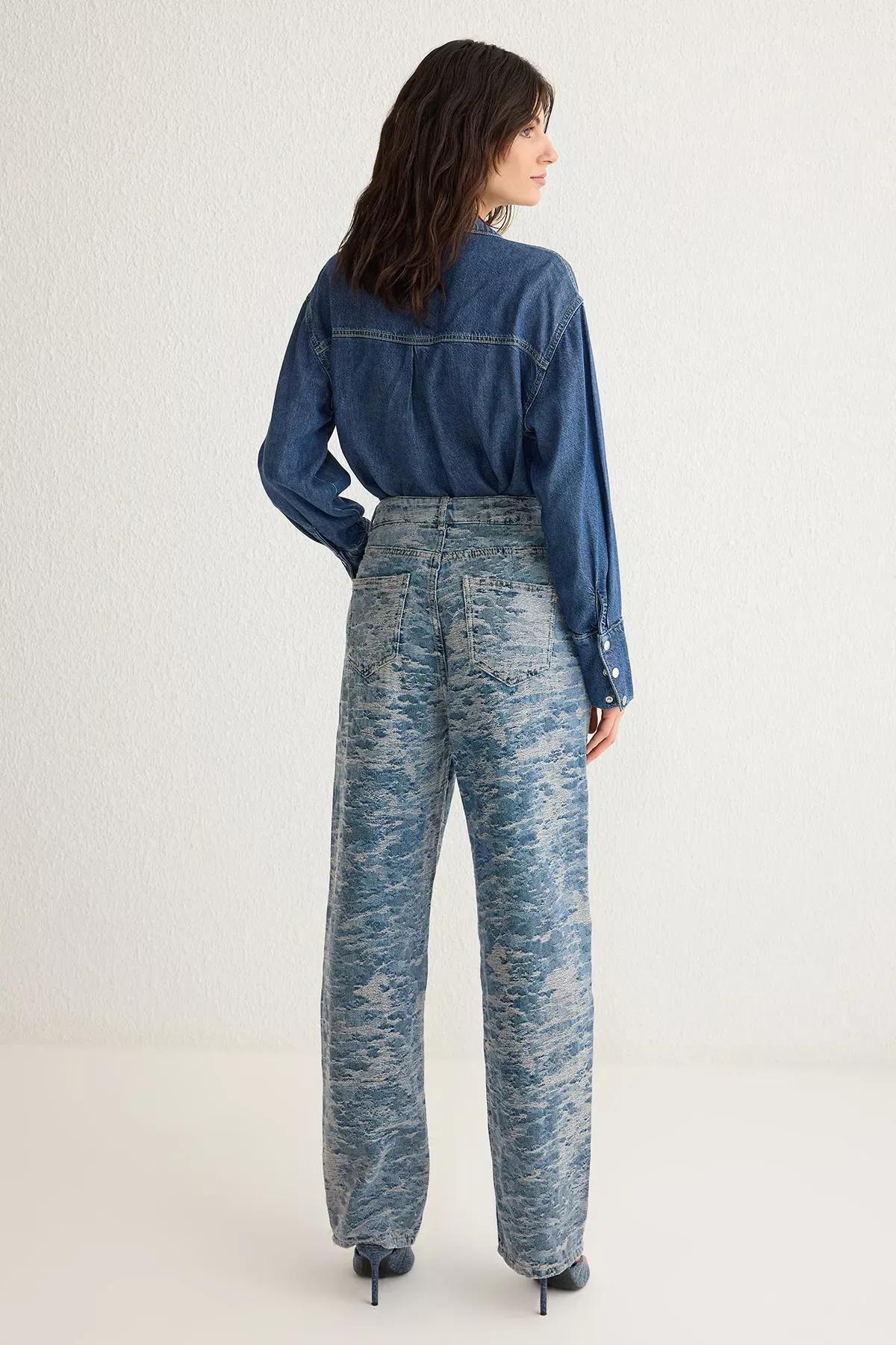 Blue Textured Low Waist Jeans, , large image number 4