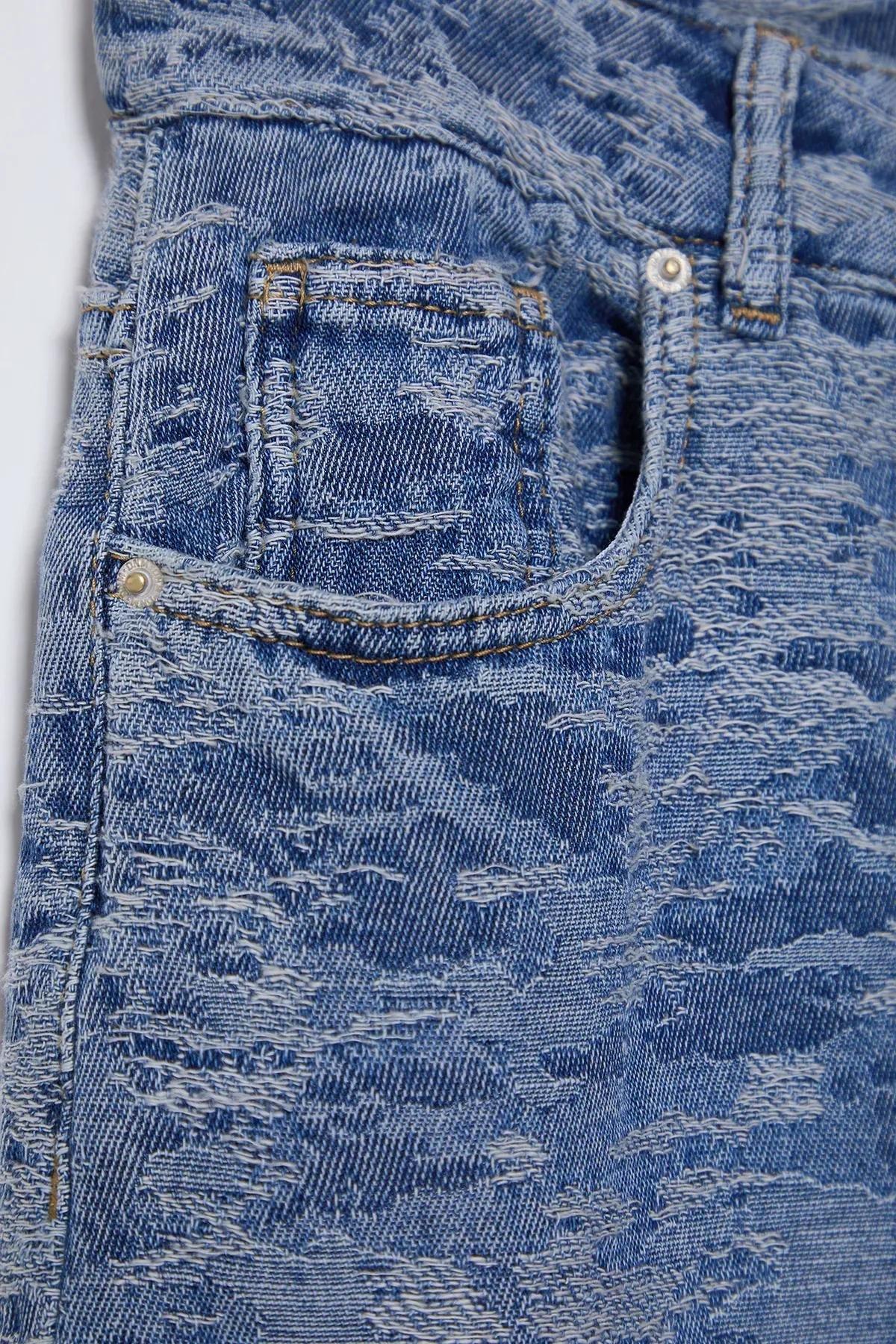 Blue Textured Low Waist Jeans, , large image number 5