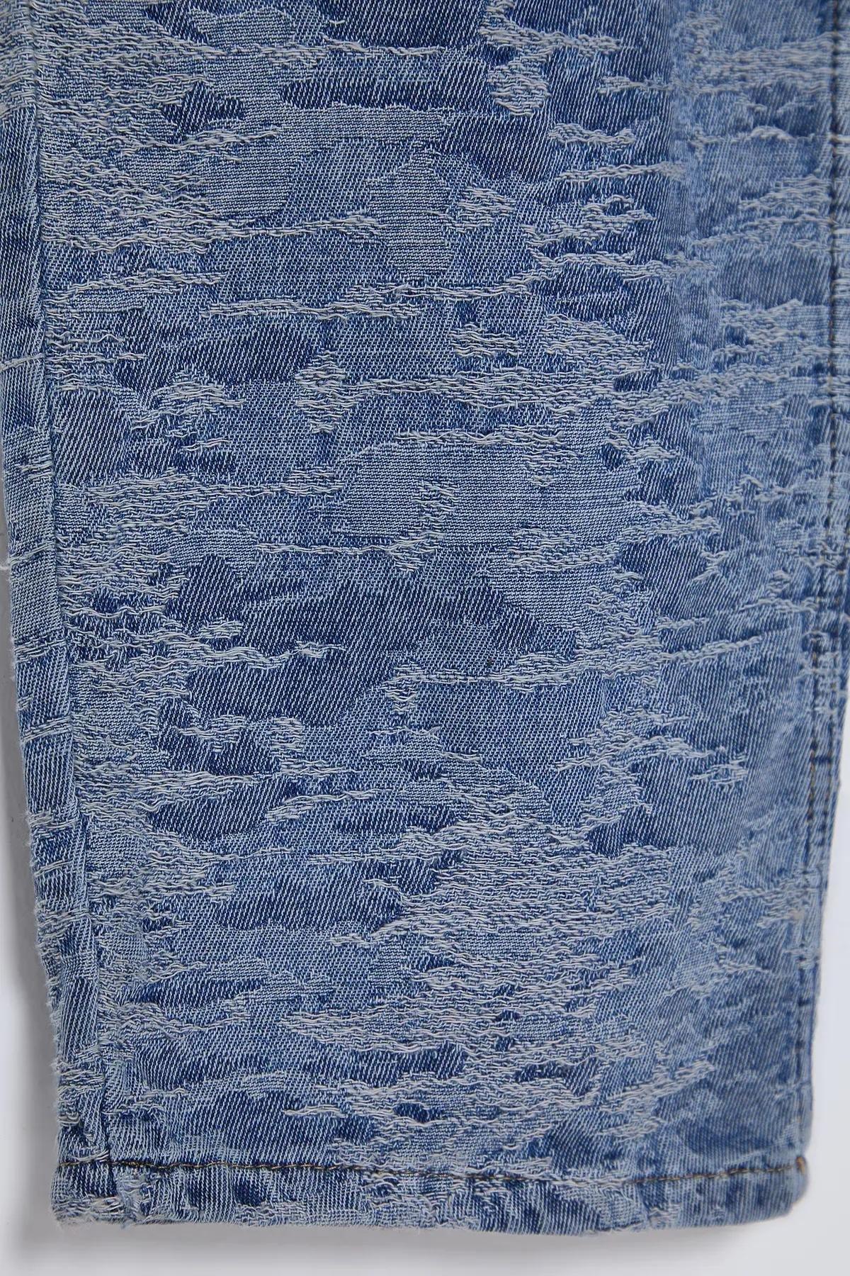 Blue Textured Low Waist Jeans, , large image number 6