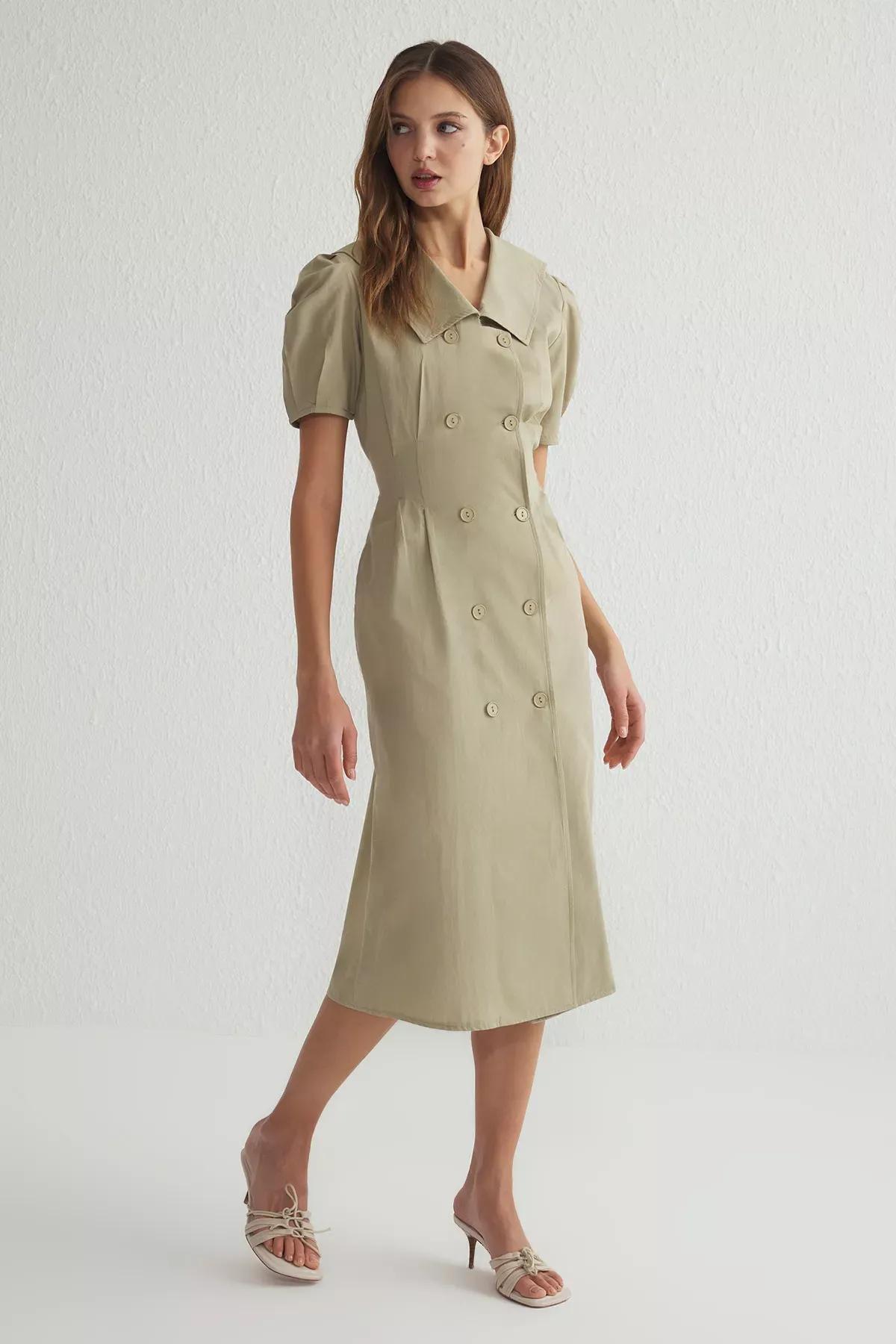 Mint Detailed Poplin Woven Dress, Mint, large image number 0
