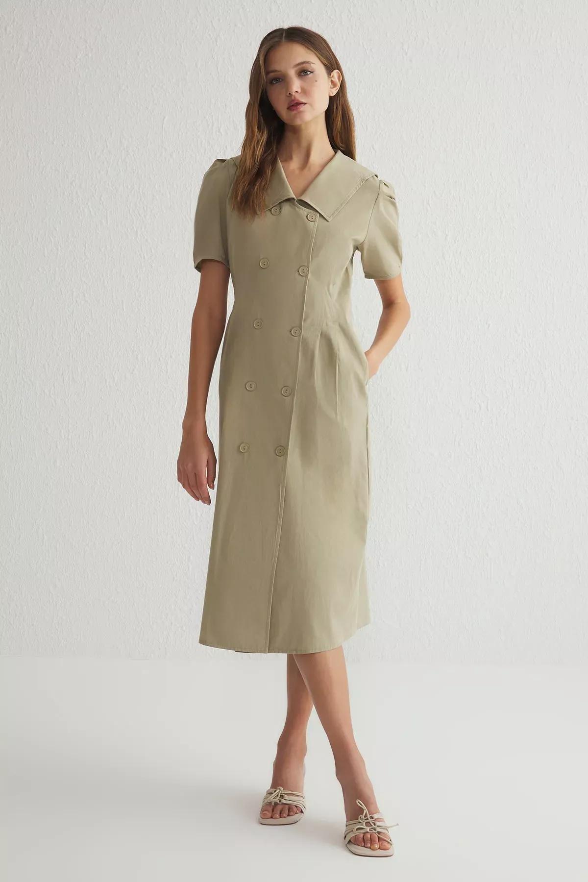 Mint Detailed Poplin Woven Dress, Mint, large image number 1