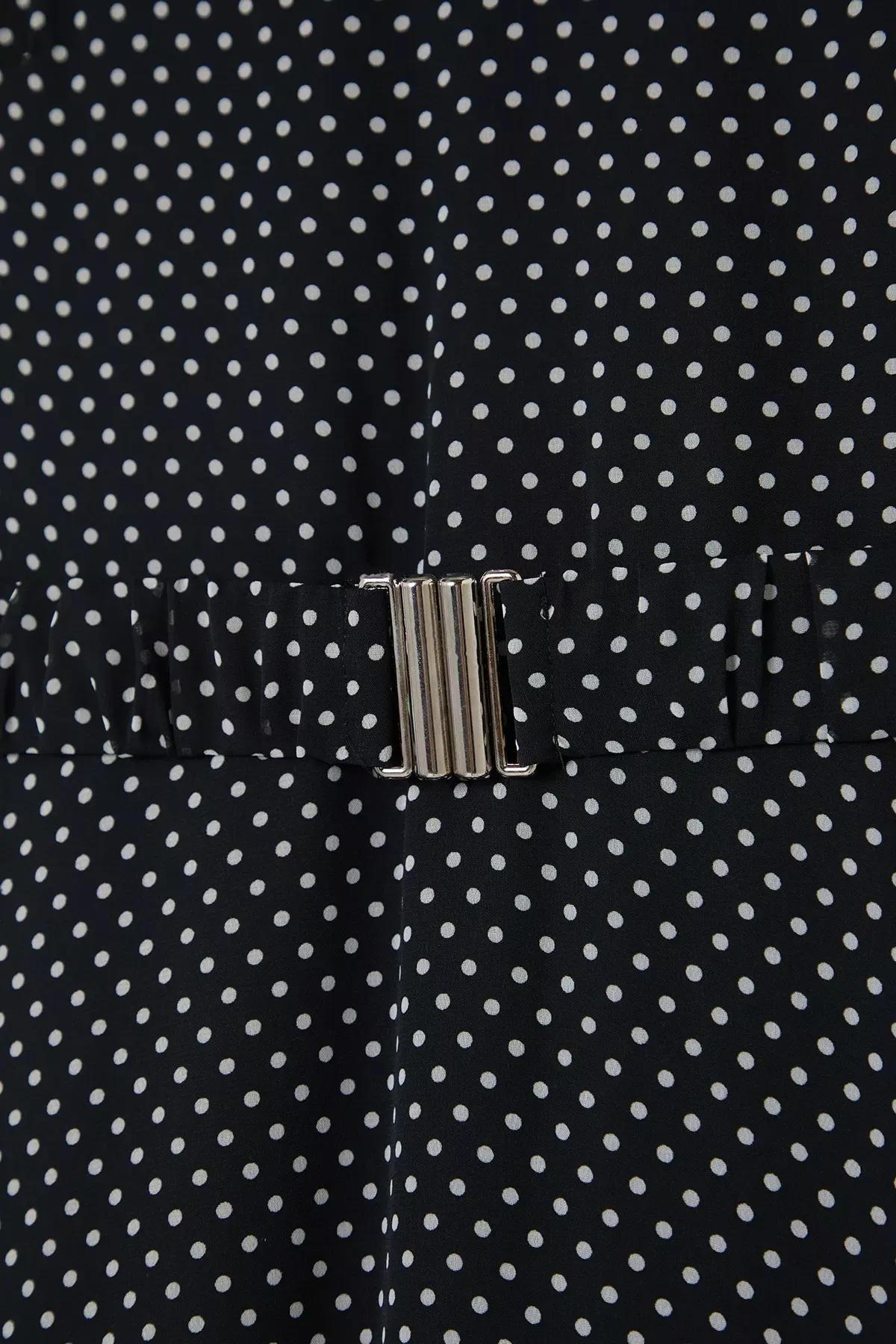 Black Belted Polka Dot Patterned Dress, , large image number 5