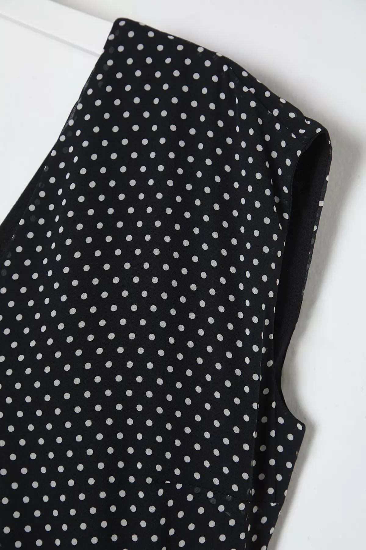 Black Belted Polka Dot Patterned Dress, , large image number 6