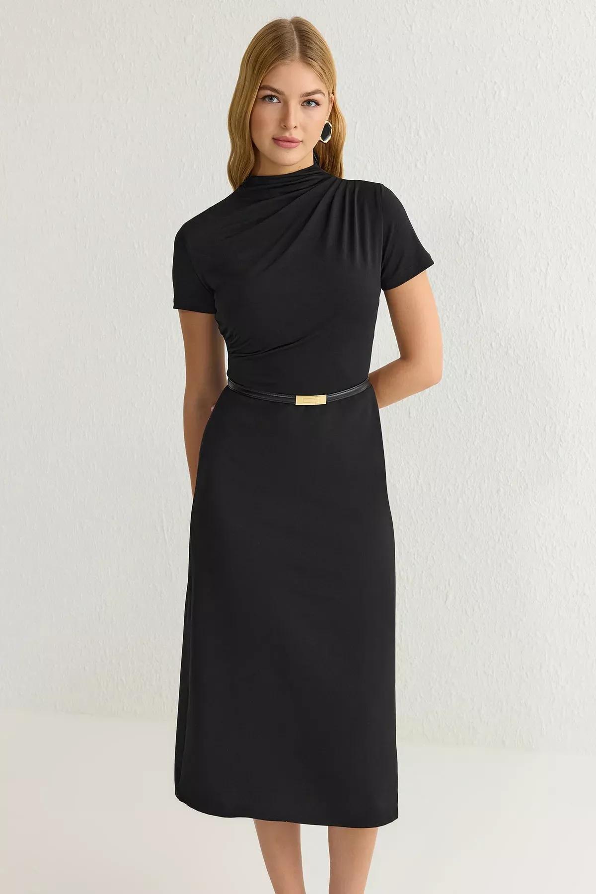 Black Knitted Midi Dress, , large image number 0