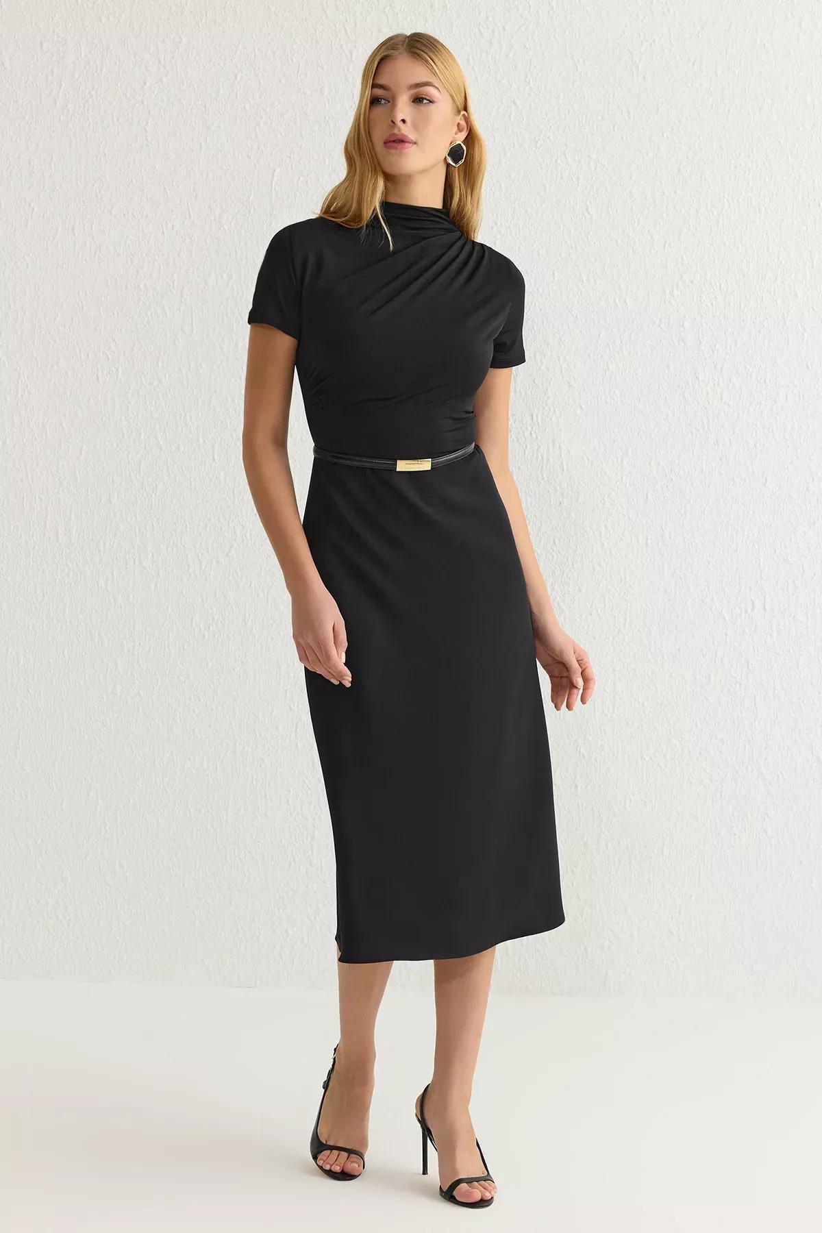 Black Knitted Midi Dress, , large image number 1