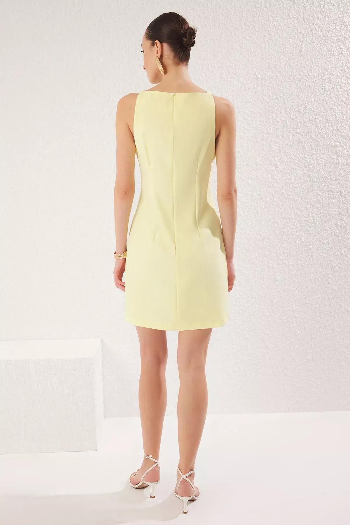 Yellow Straight Cut Mini Dress, Yellow, large image number 4