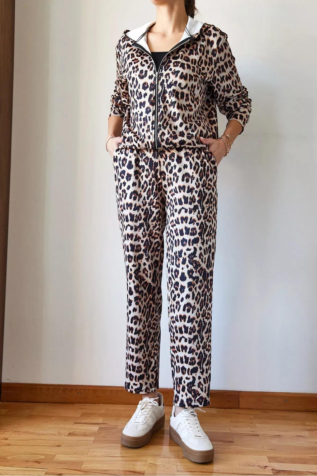 Cream Leopard Print Lounge Set, , large image number 2