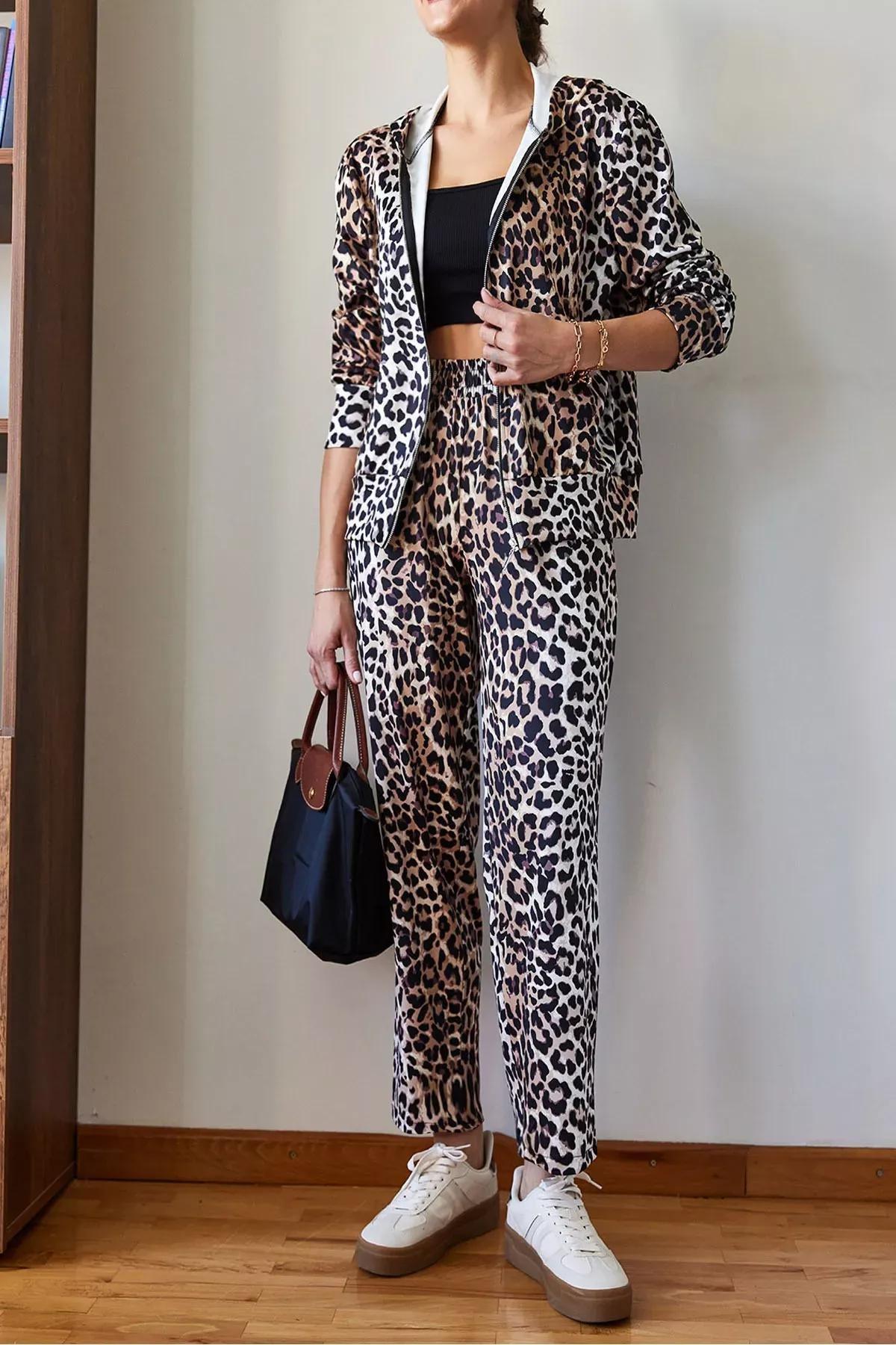 Cream Leopard Print Lounge Suit, , large image number 0