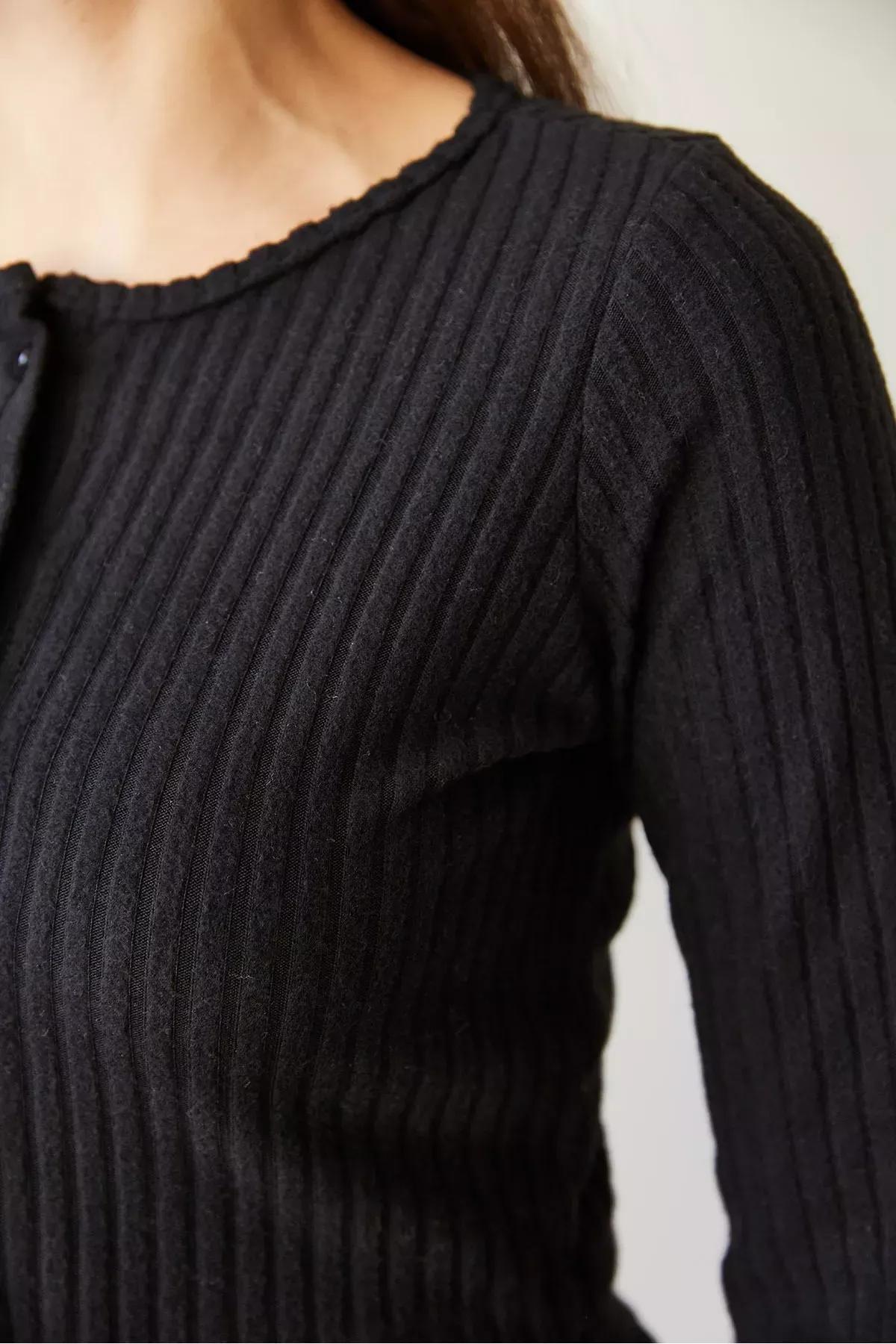 Black Regular Ribbed Top and Pants Set, , large image number 4
