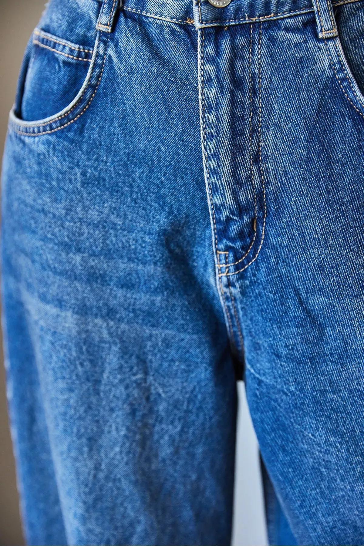 Blue Wide-Leg Baggy Denim Trousers, Blue, large image number 3