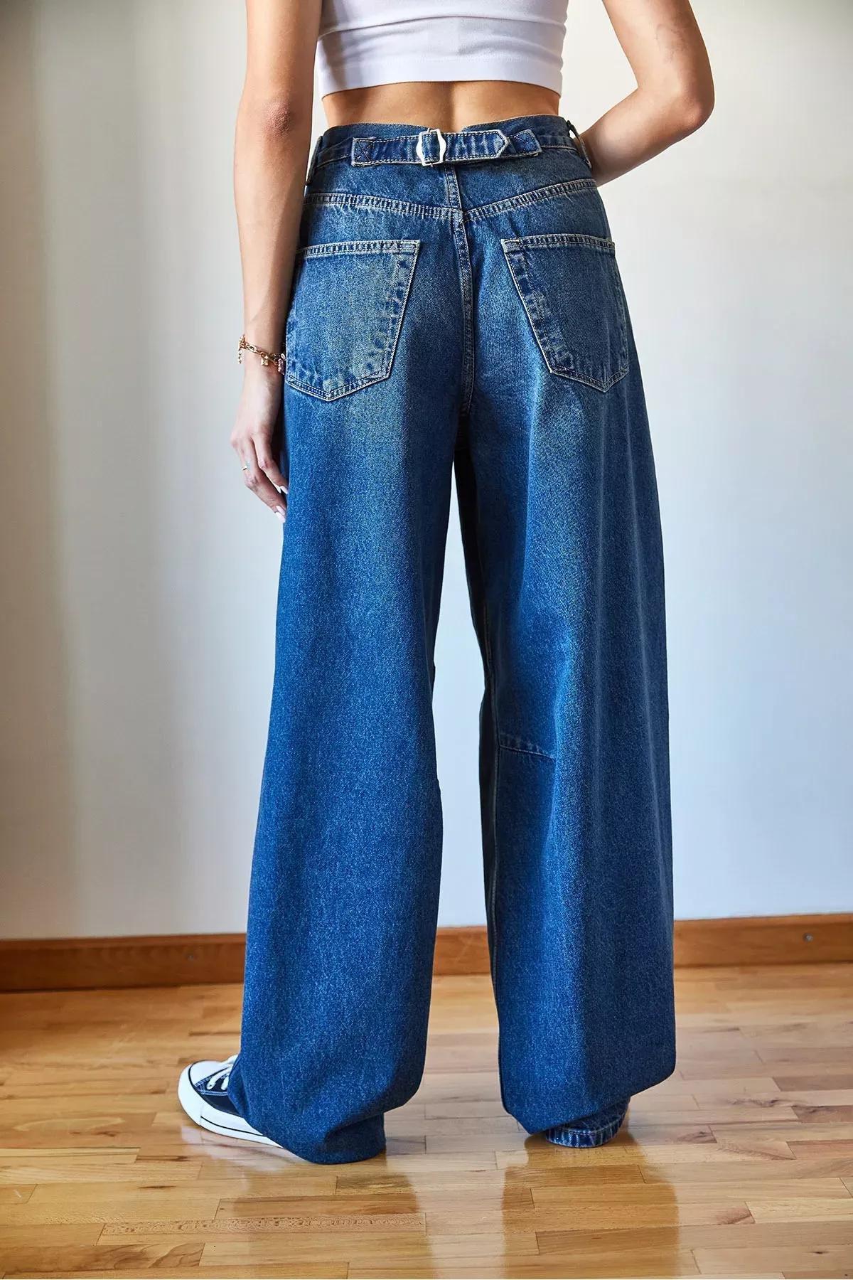 Blue Wide-Leg Baggy Denim Trousers, Blue, large image number 4