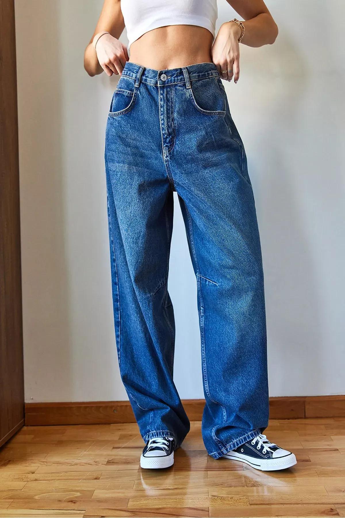 Blue Wide-Leg Baggy Denim Trousers, Blue, large image number 5