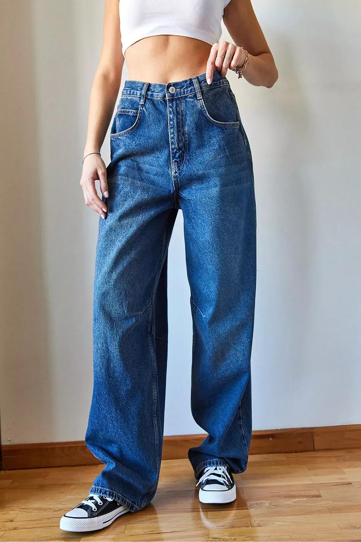 Blue Wide-Leg Baggy Denim Trousers, Blue, large image number 6