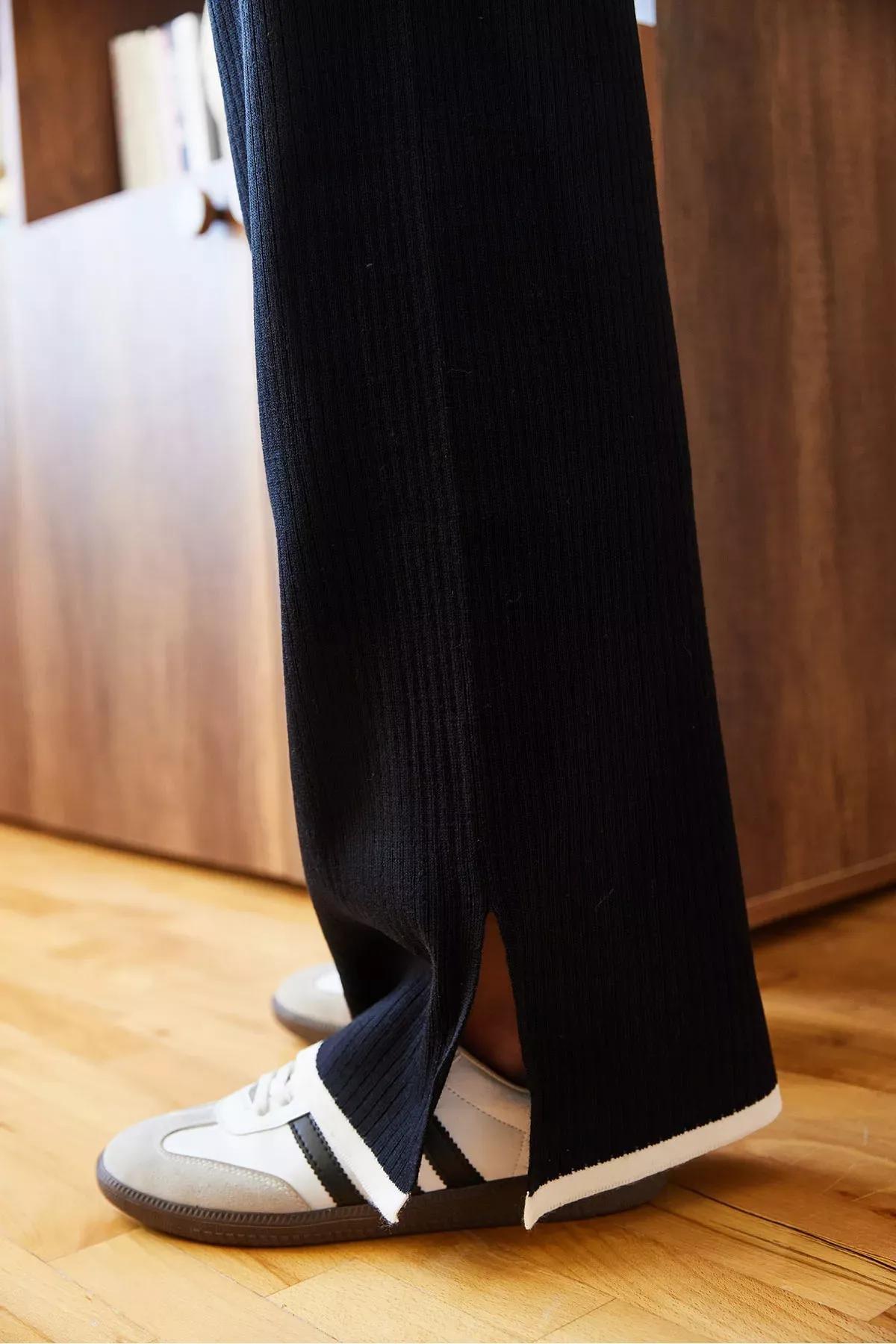 Black Knitwear Top Bottom Suit, BLACK, large image number 1