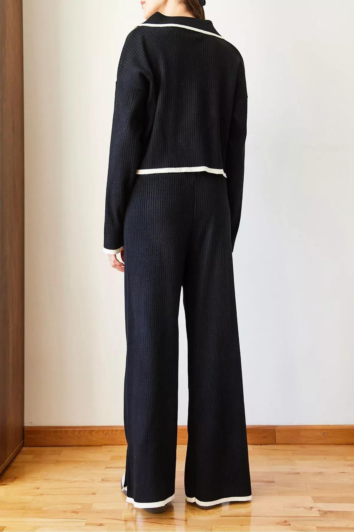 Black Knitwear Top Bottom Suit, BLACK, large image number 2