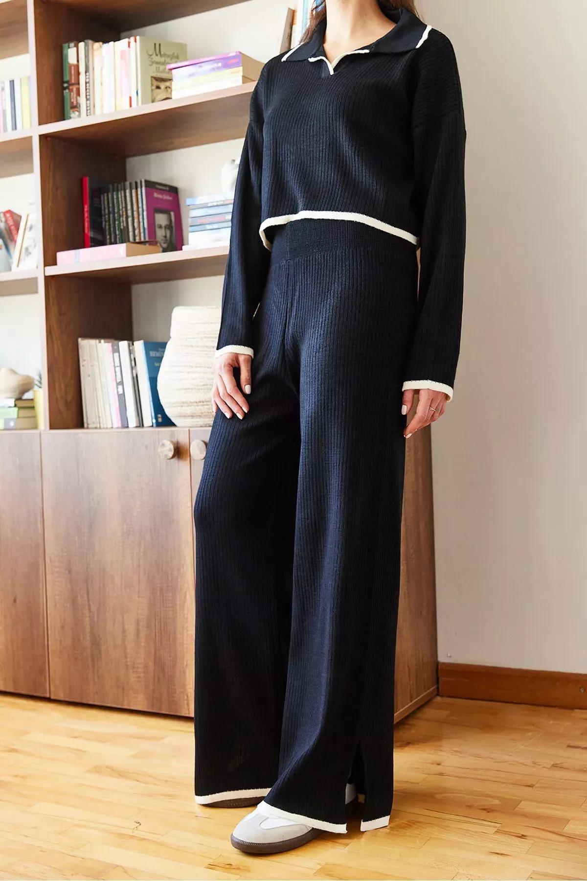 Black Knitwear Top Bottom Suit, BLACK, large image number 3
