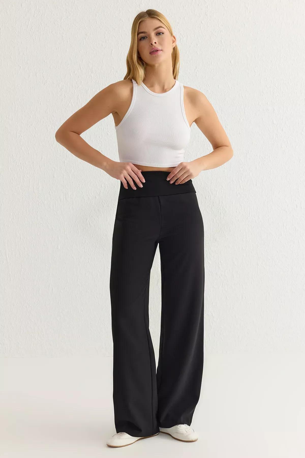 Black Wide Leg Woven Trousers, , large image number 0