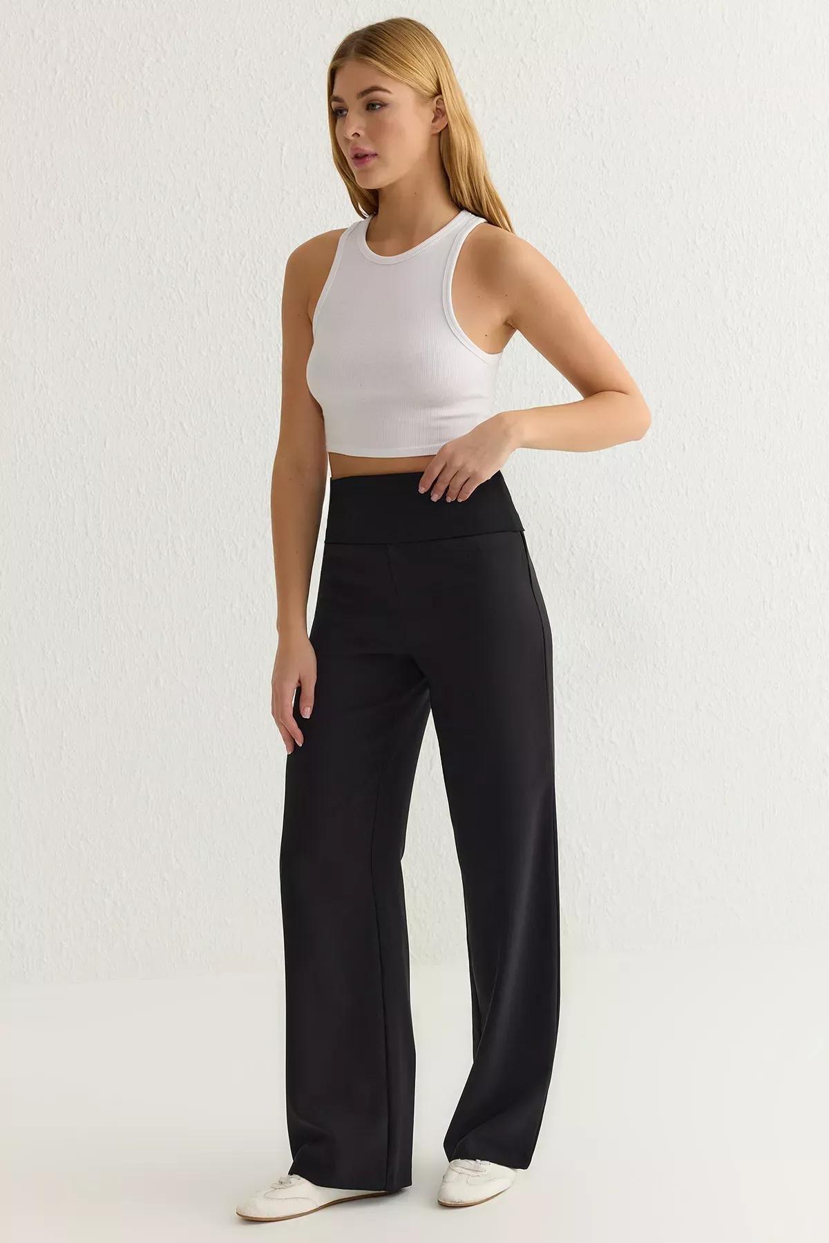 Black Wide Leg Woven Trousers, , large image number 1