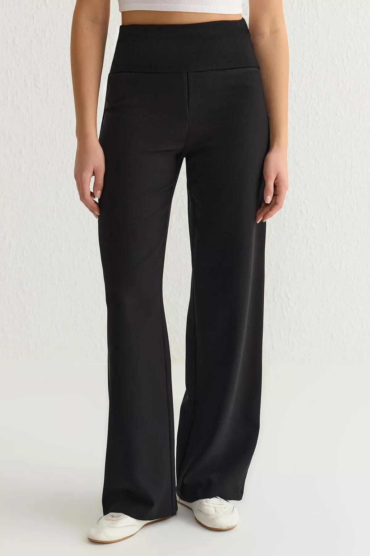 Black Wide Leg Woven Trousers, , large image number 2
