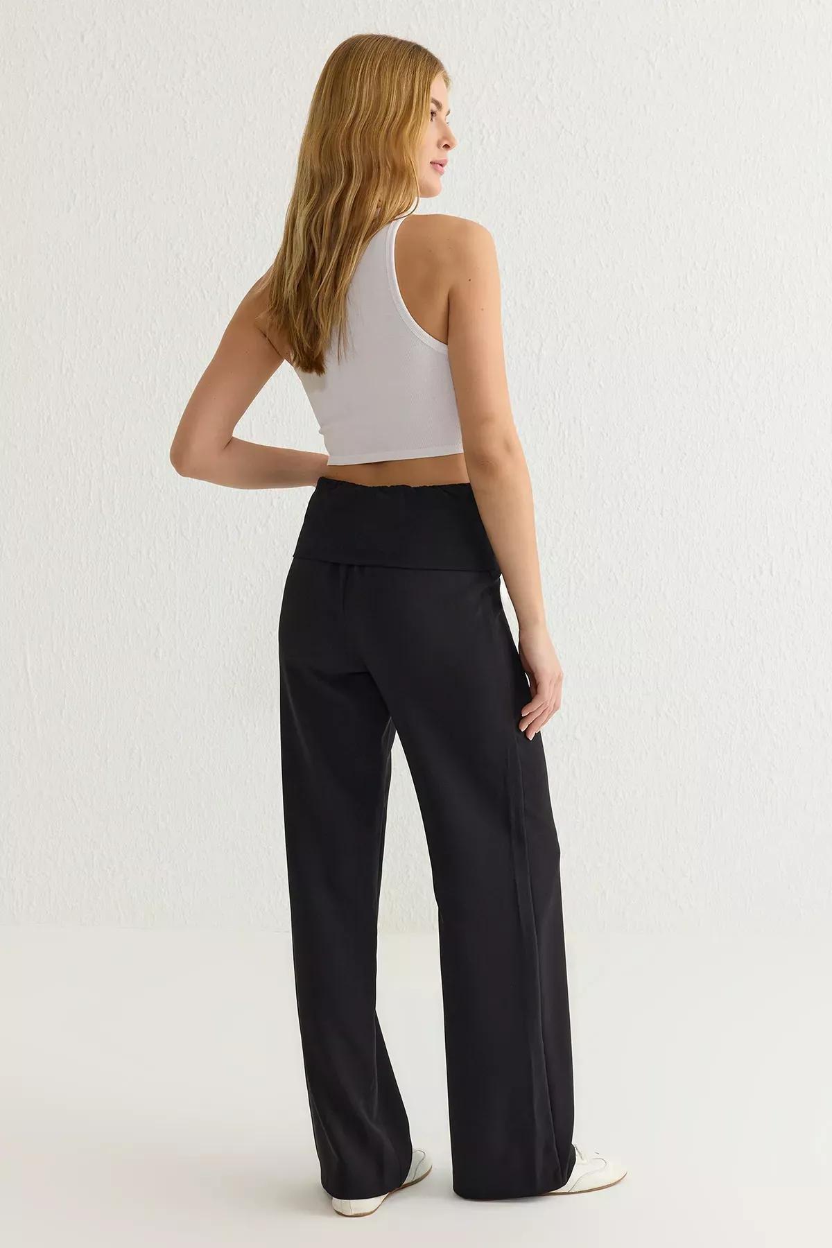 Black Wide Leg Woven Trousers, , large image number 4