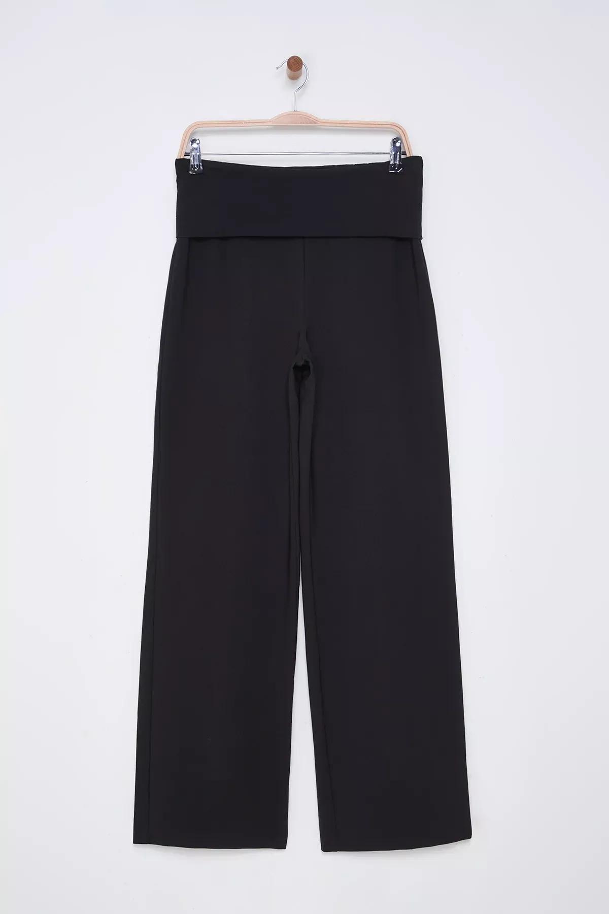 Black Wide Leg Woven Trousers, , large image number 5