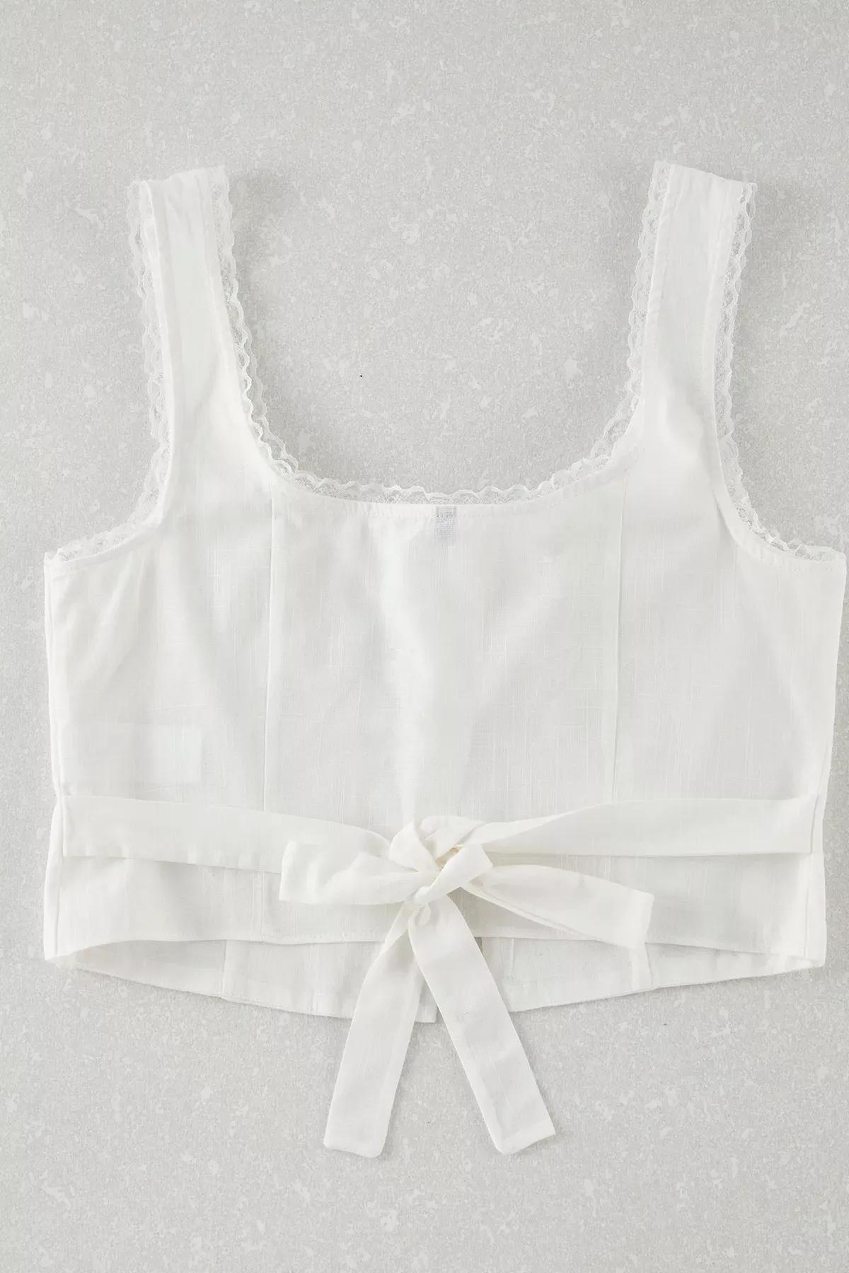 White Square Neck Sling Blouse, , large image number 7