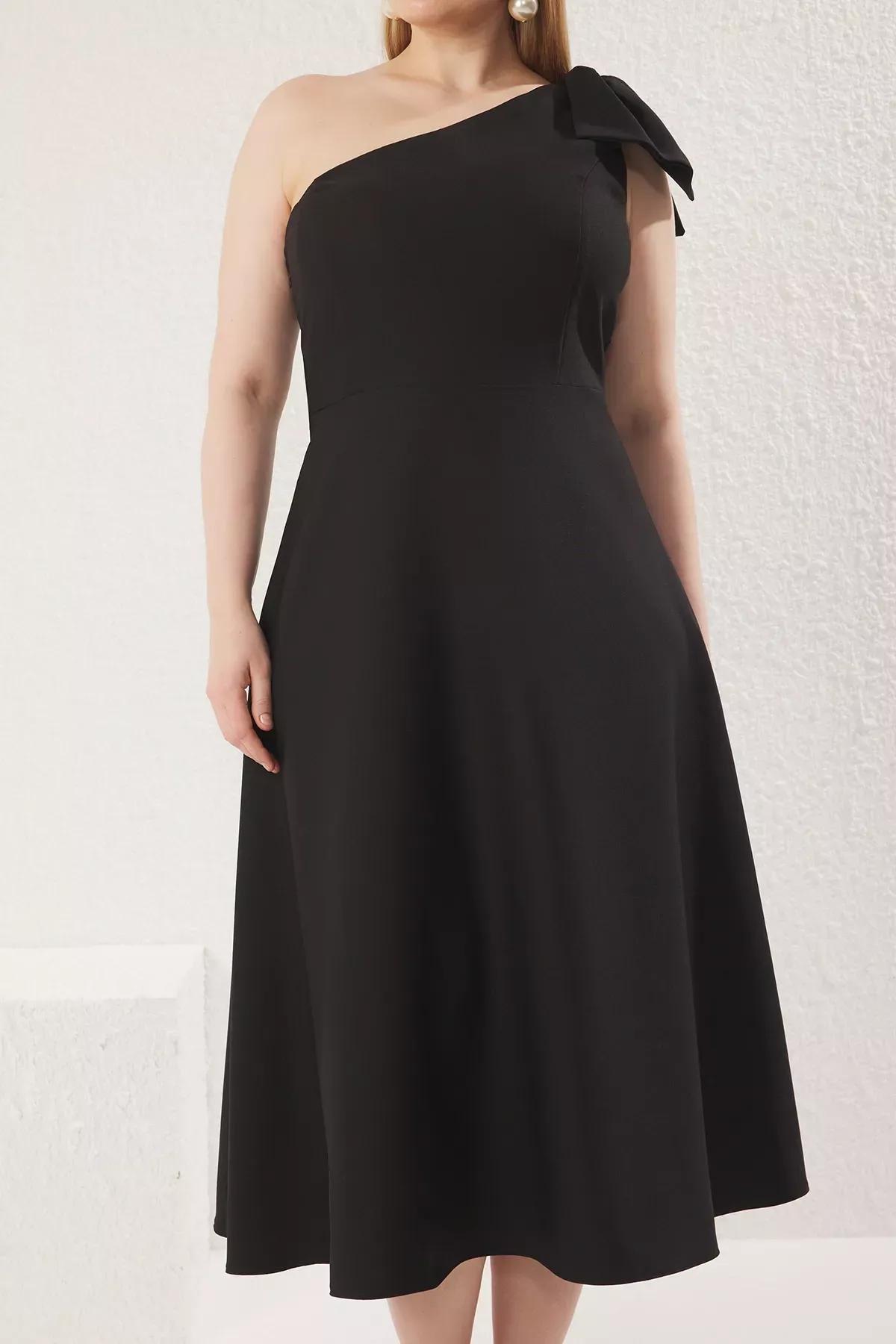 Black Bowknot Midi Woven Dress, , large image number 2