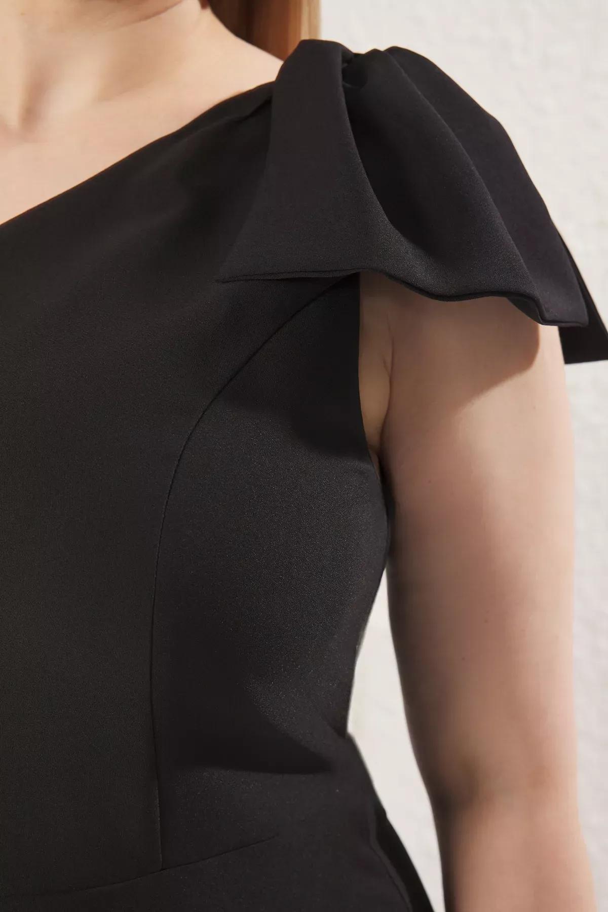 Black Bowknot Midi Woven Dress, , large image number 3