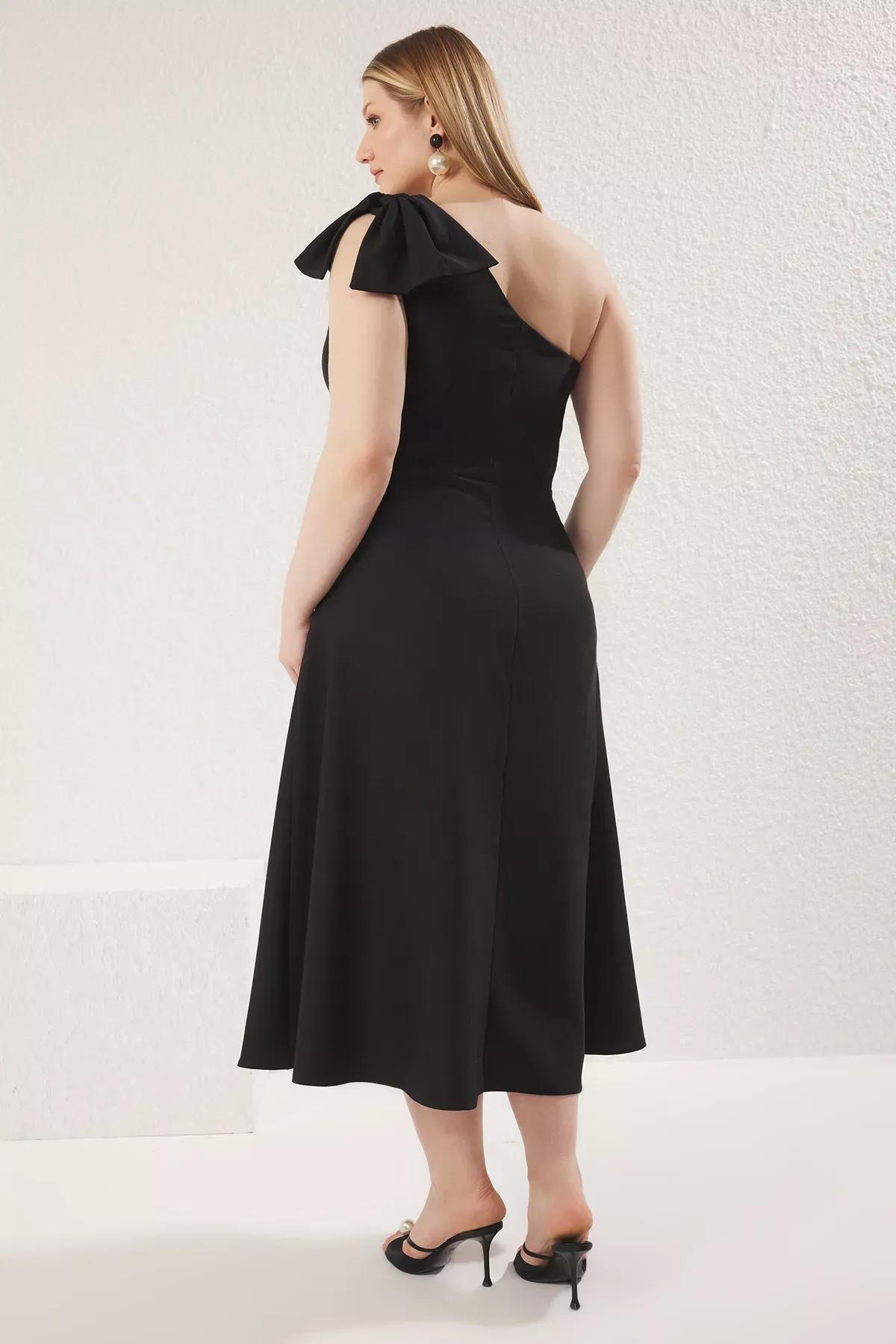 Black Bowknot Midi Woven Dress, , large image number 4