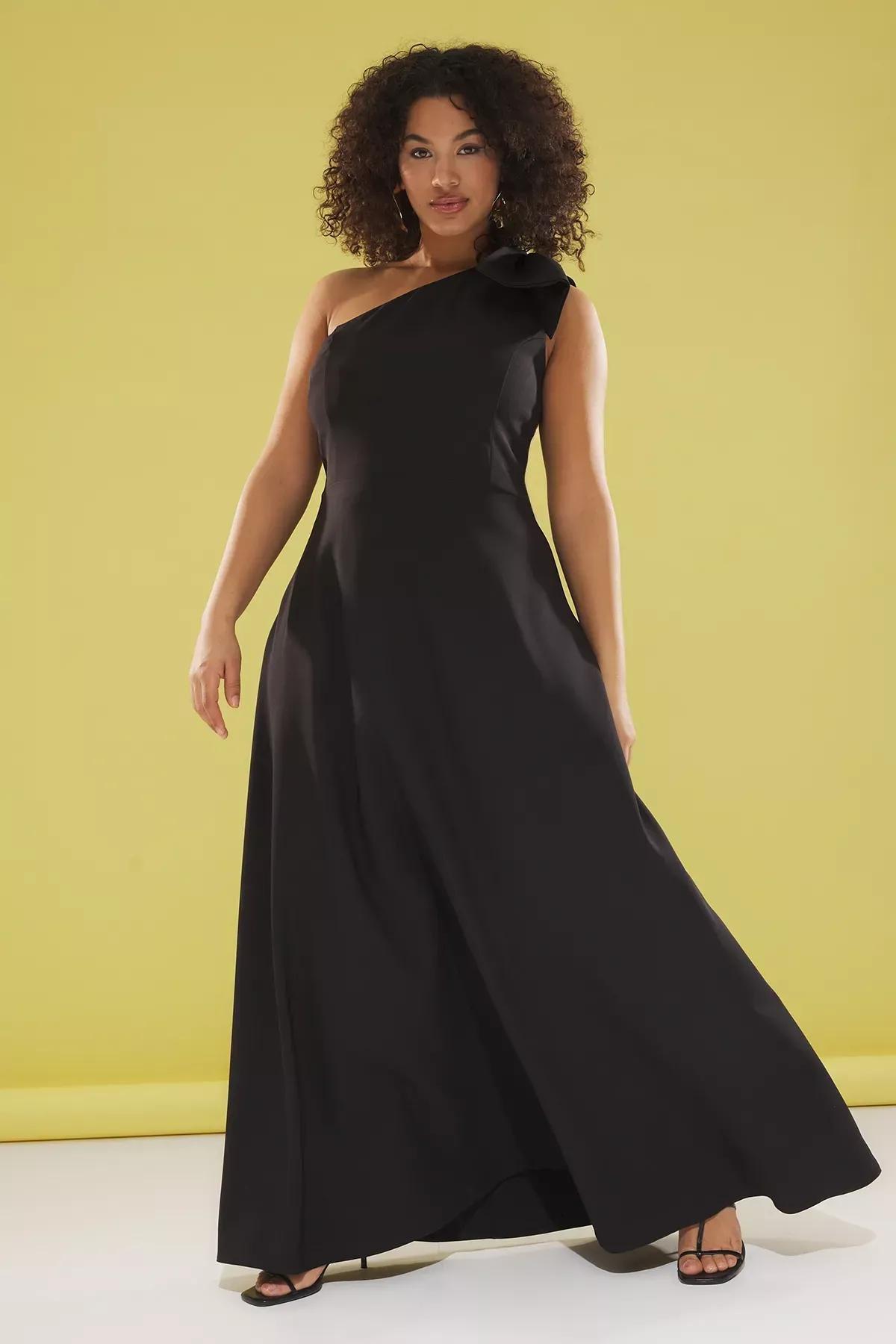 Black bowknot one shoulder dress, , large image number 0