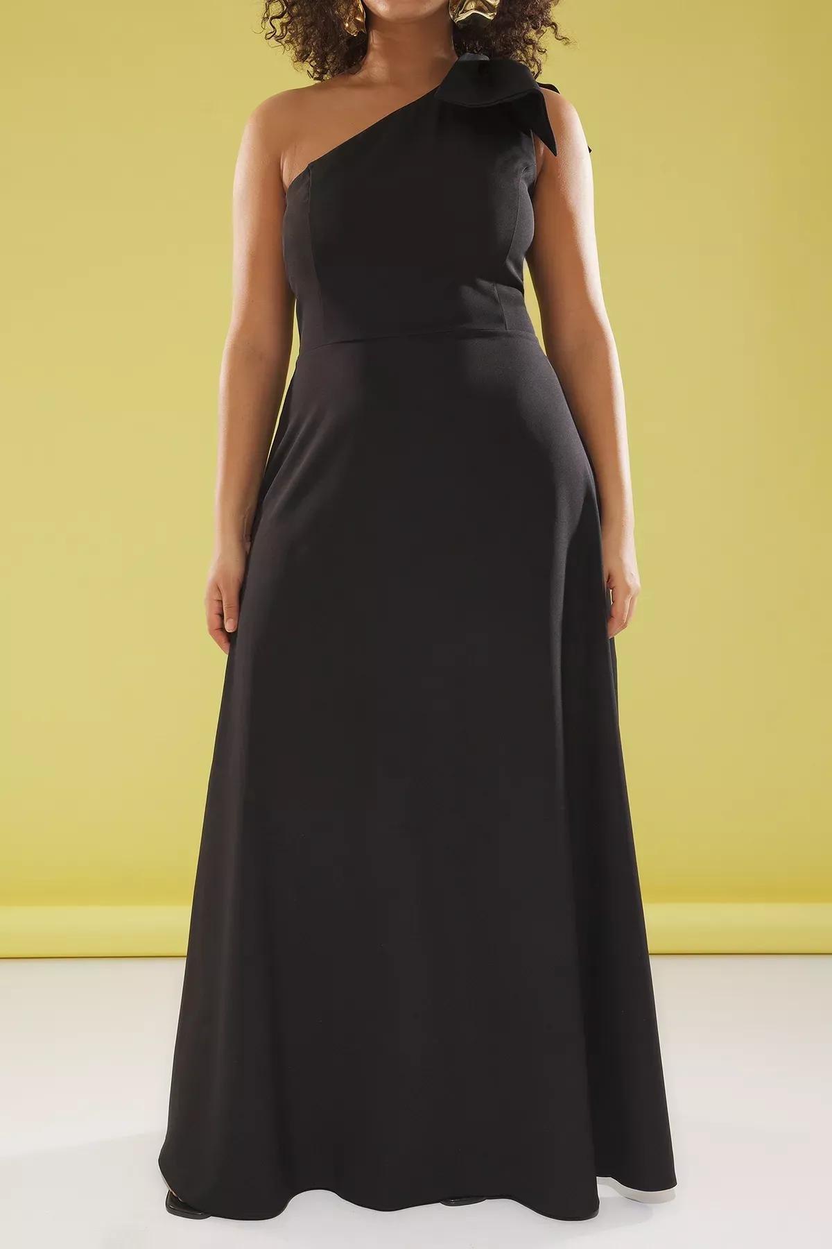 Black bowknot one shoulder dress, , large image number 2