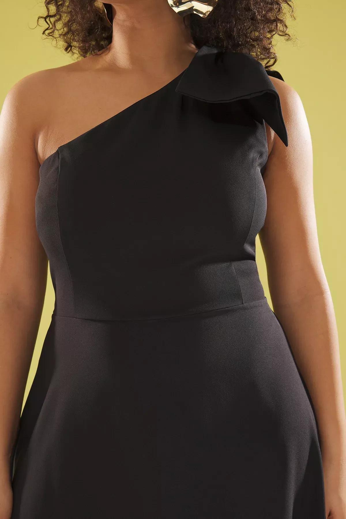 Black bowknot one shoulder dress, , large image number 3