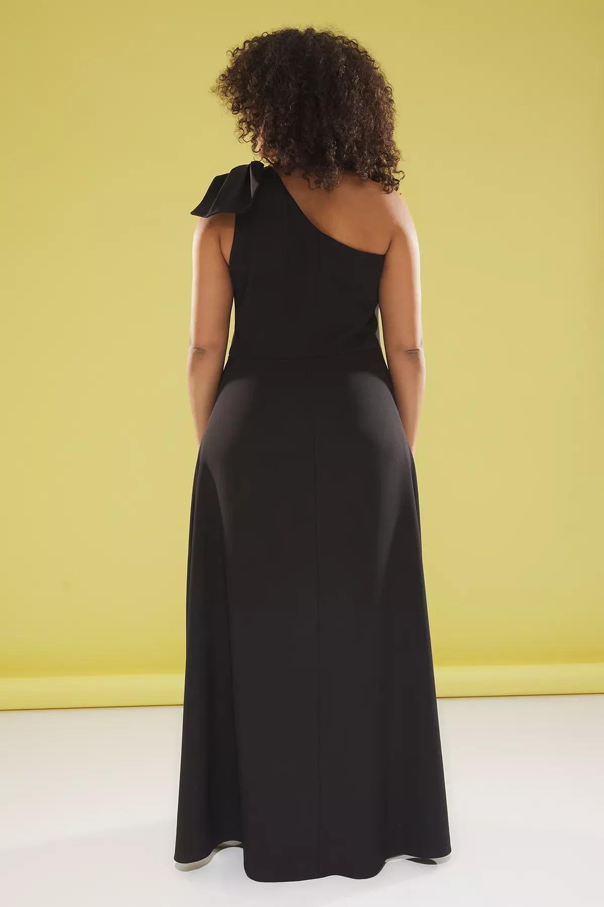 Black bowknot one shoulder dress, , large image number 4