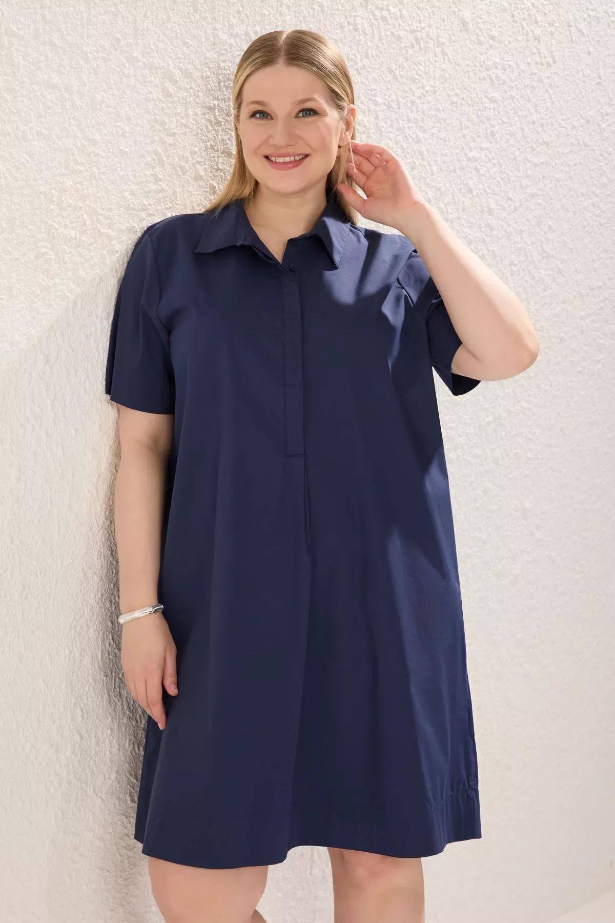 Navy Short Sleeve Shirt Dress, Navy blue, large image number 1