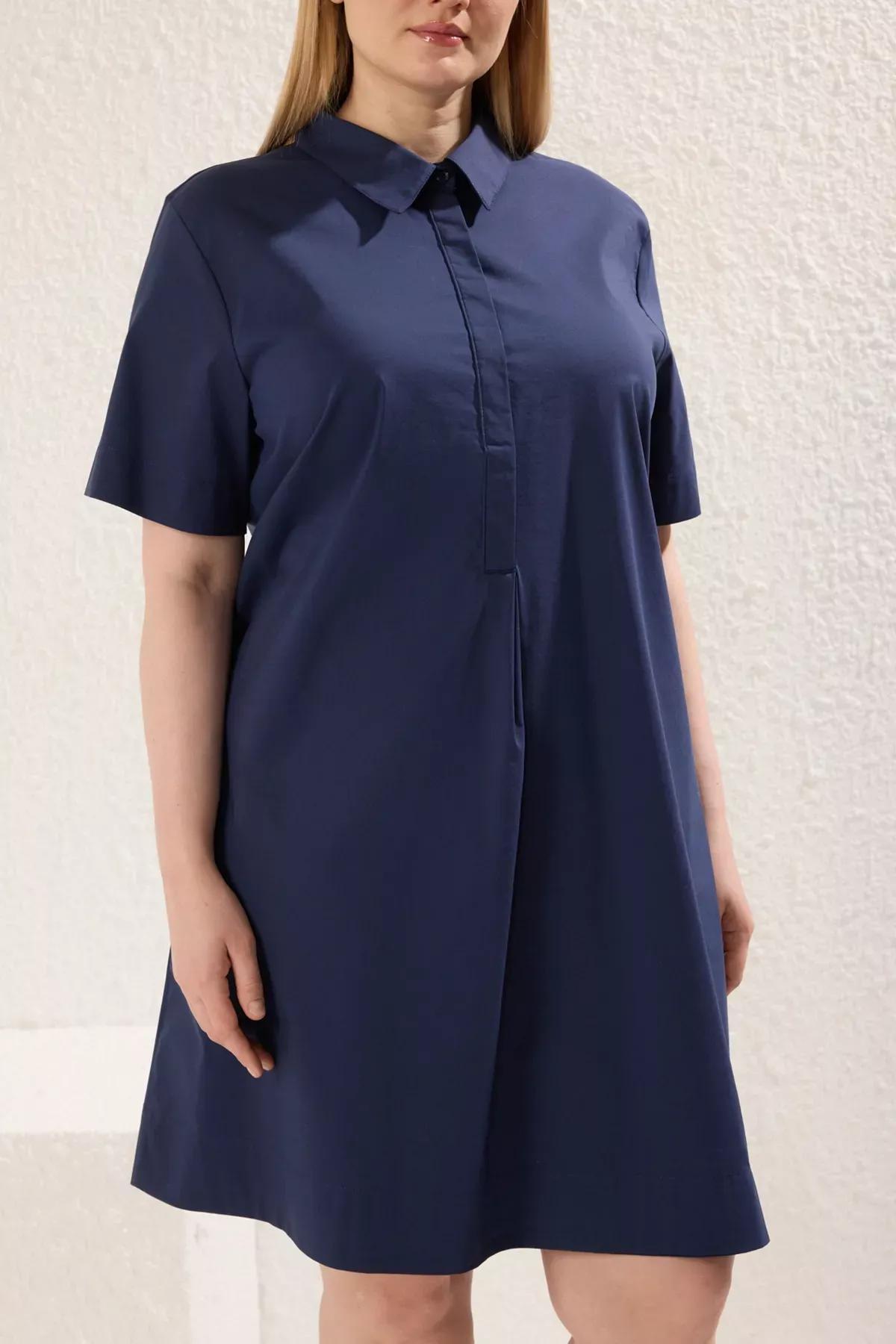 Navy Short Sleeve Shirt Dress, Navy blue, large image number 2