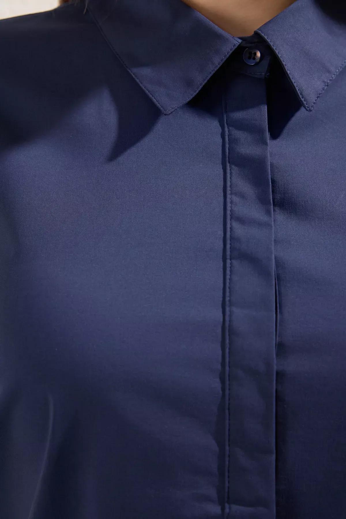 Navy Short Sleeve Shirt Dress, Navy blue, large image number 3