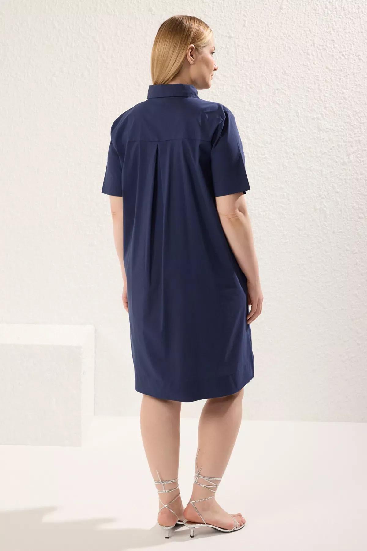 Navy Short Sleeve Shirt Dress, Navy blue, large image number 4