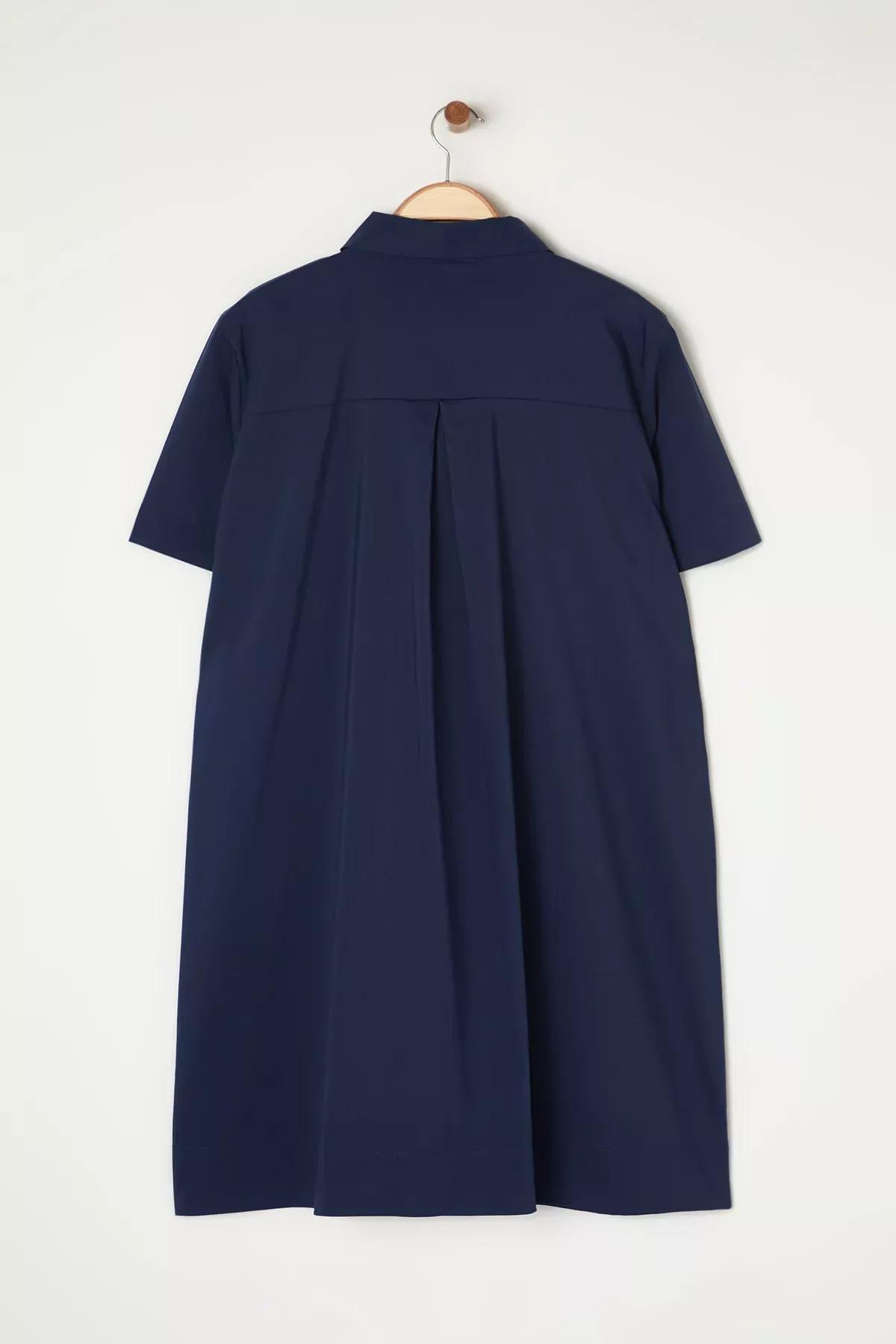 Navy Short Sleeve Shirt Dress, Navy blue, large image number 5