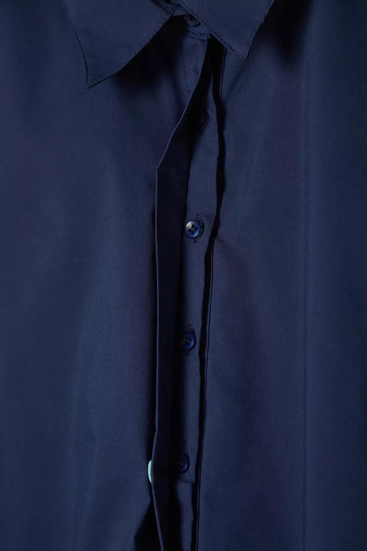 Navy Short Sleeve Shirt Dress, Navy blue, large image number 6