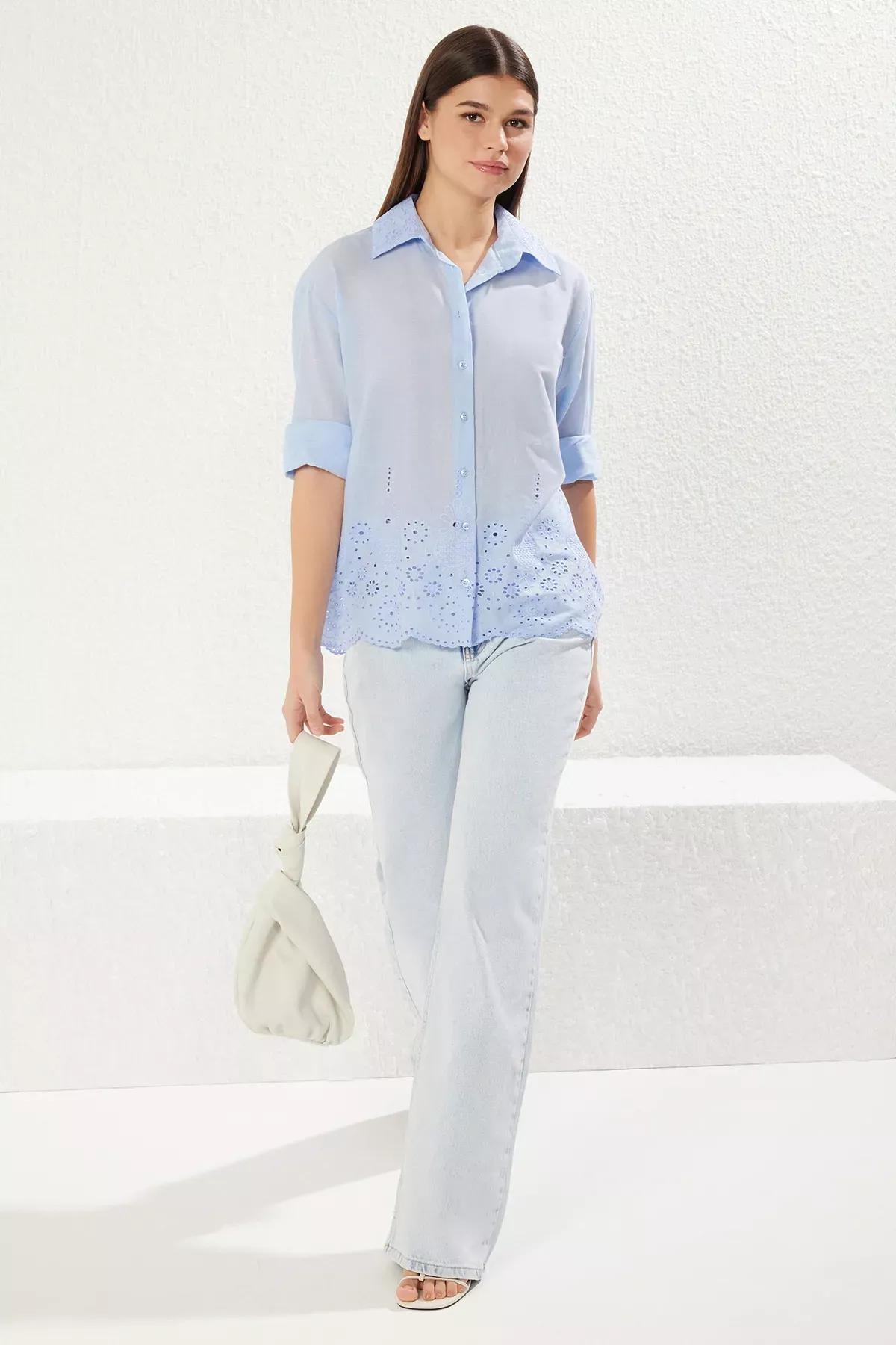 قميص بقصة عادية وياقة بنمط منقوش، أزرق, LIGHT BLUE, large image number 2