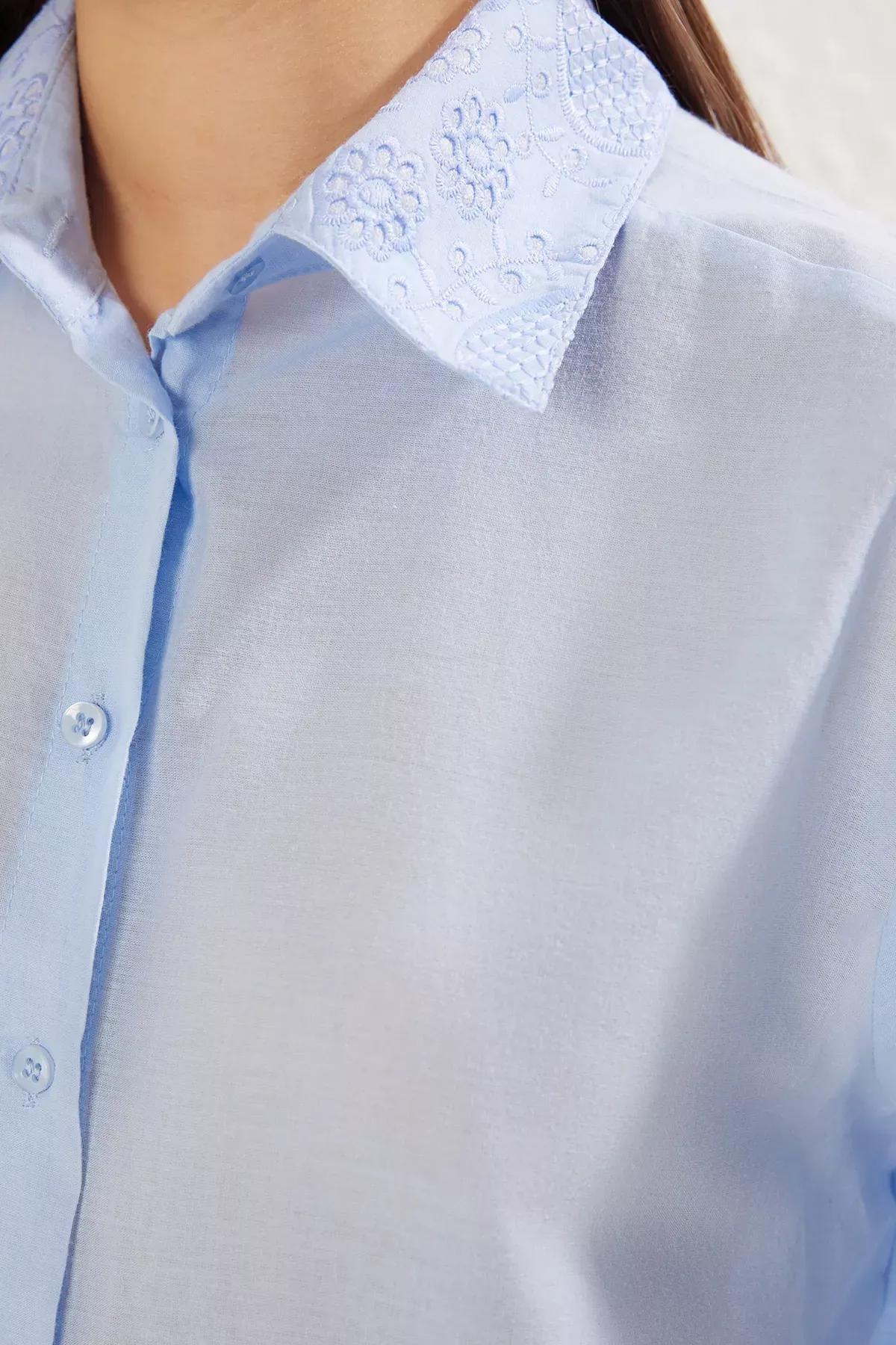 قميص بقصة عادية وياقة بنمط منقوش، أزرق, LIGHT BLUE, large image number 4