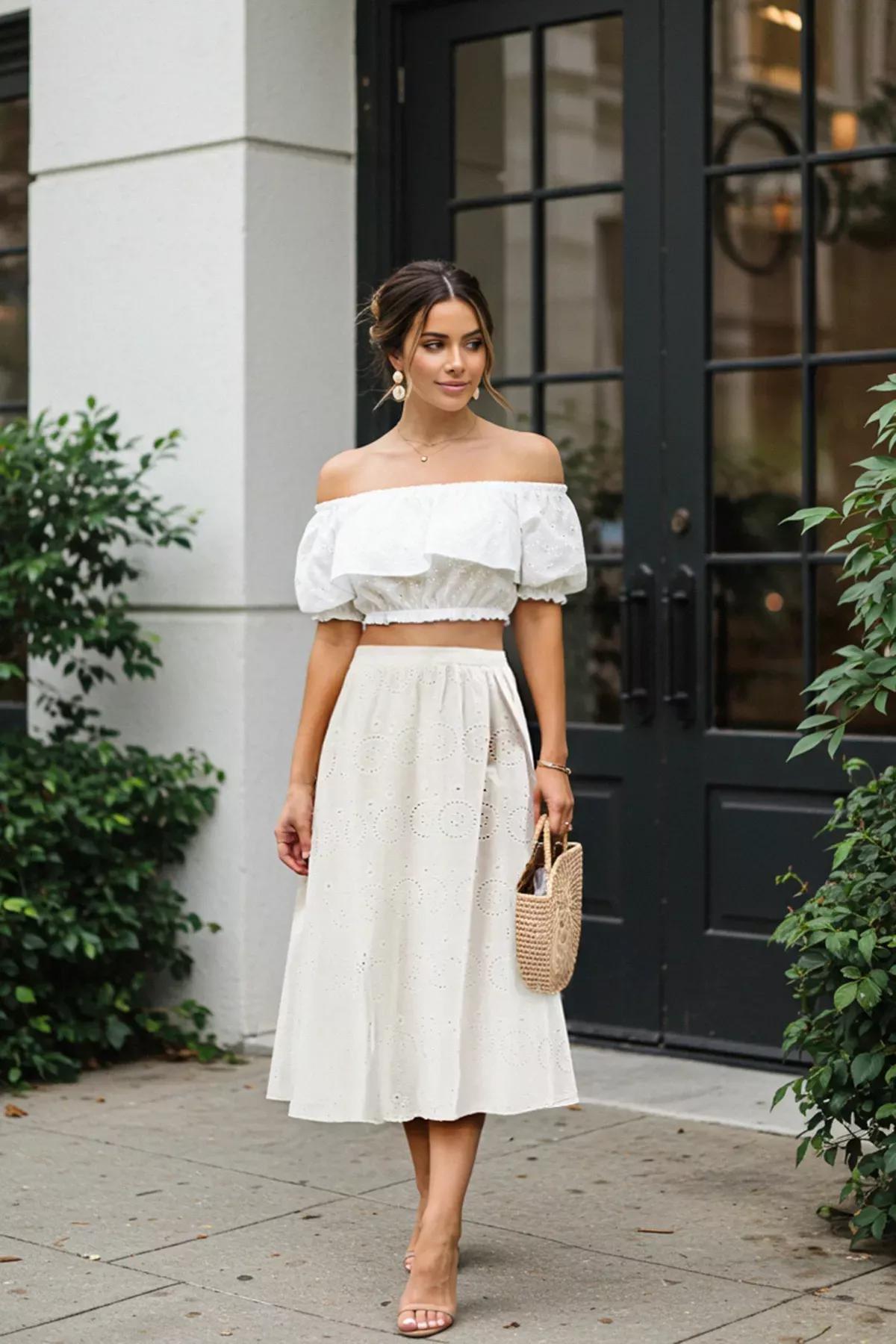 White Embroidered Maxi Skirt, White, large image number 1