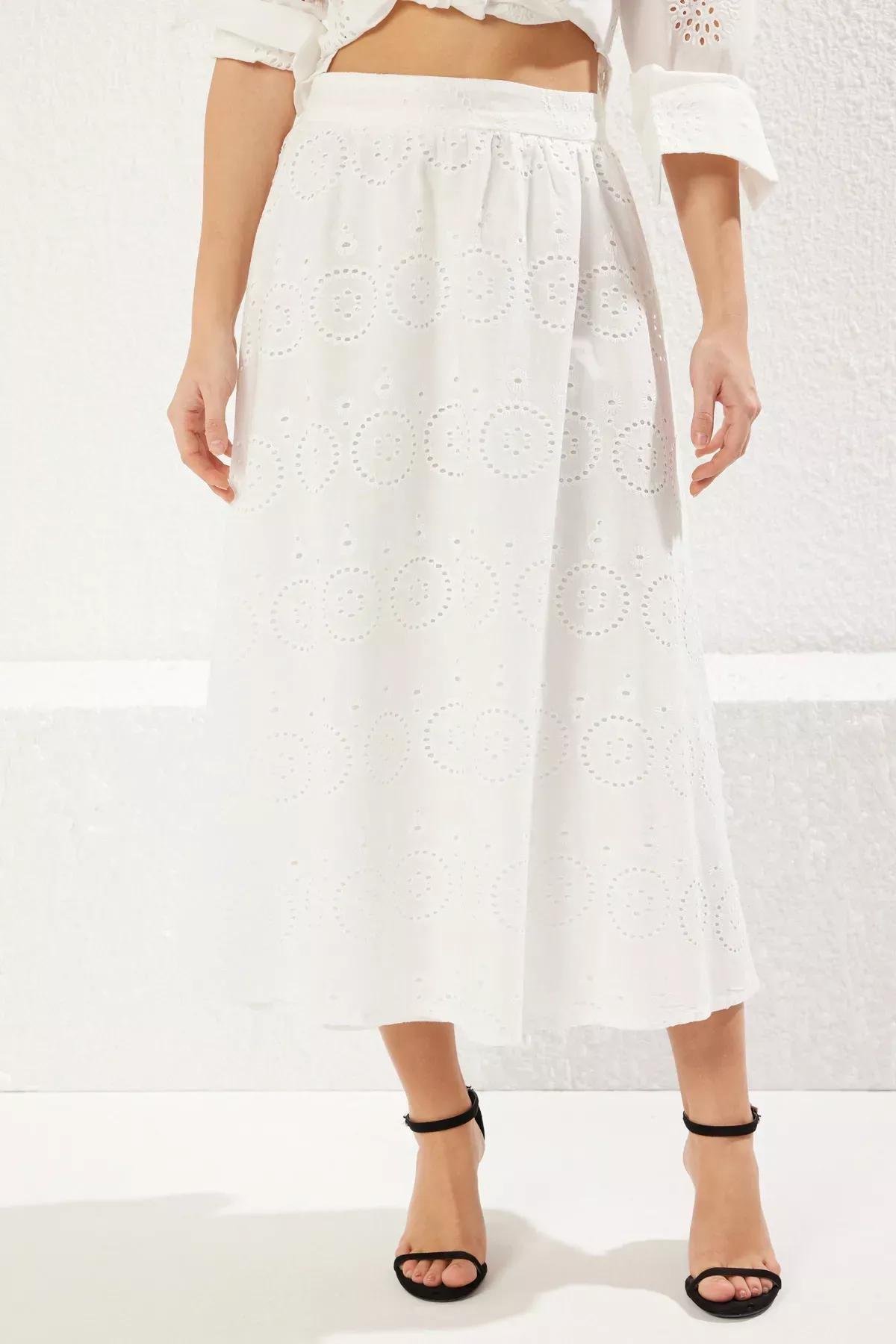 White Embroidered Maxi Skirt, White, large image number 4