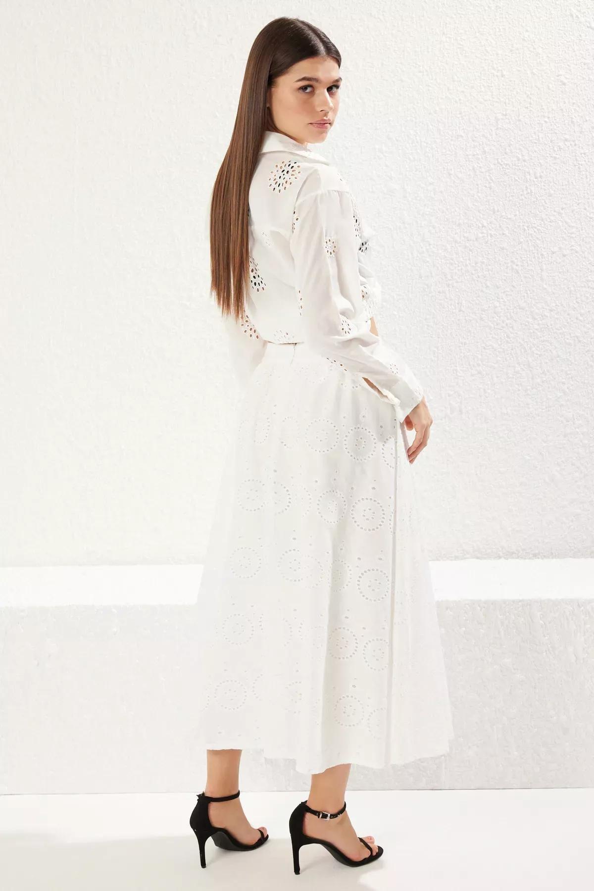 White Embroidered Maxi Skirt, White, large image number 5