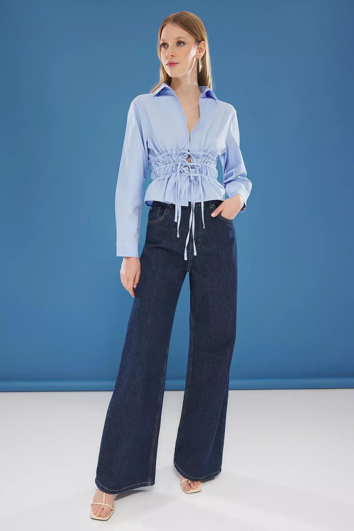 قميص بقصة ضيقة بربطة، أزرق, LIGHT BLUE, large image number 2