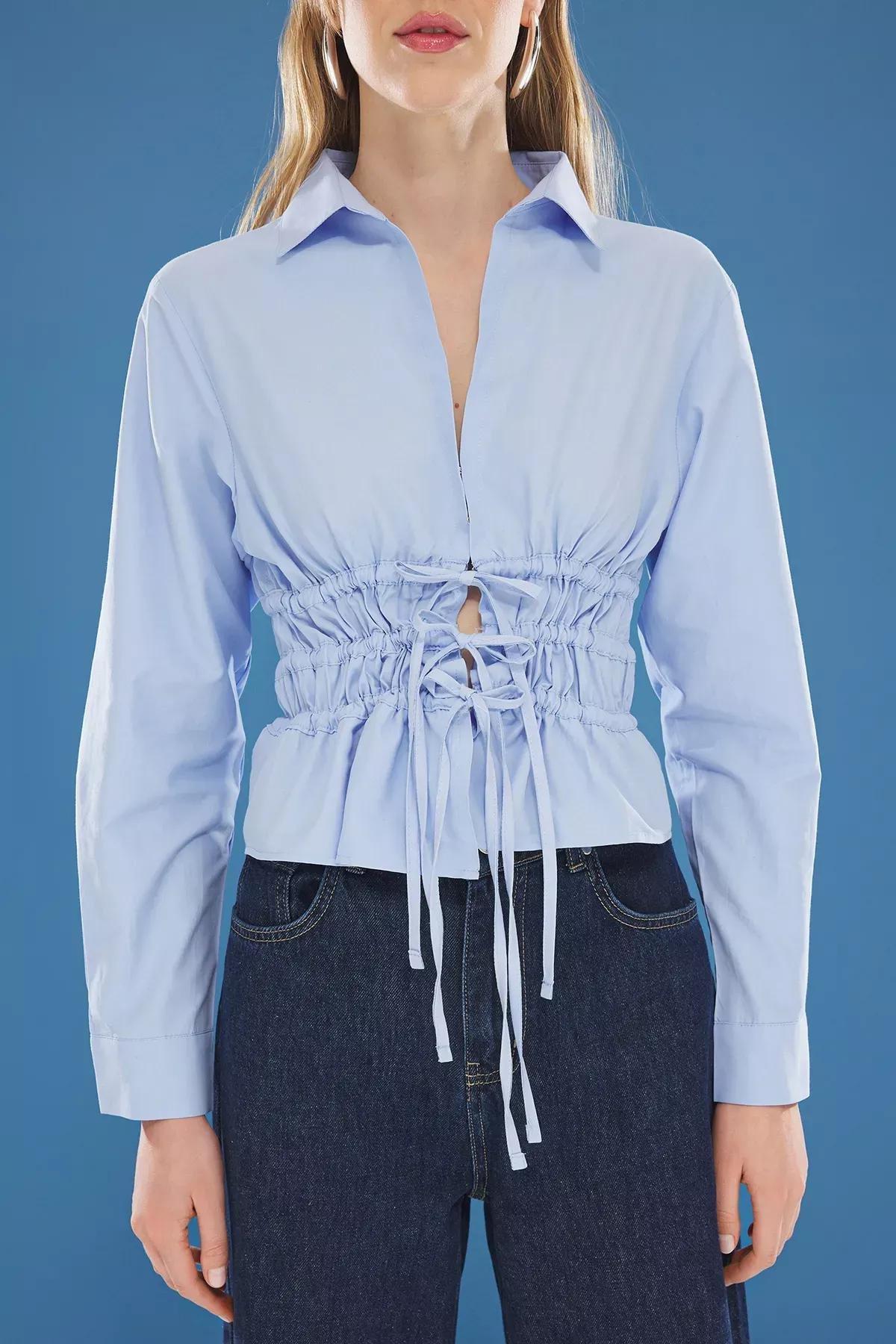قميص بقصة ضيقة بربطة، أزرق, LIGHT BLUE, large image number 3