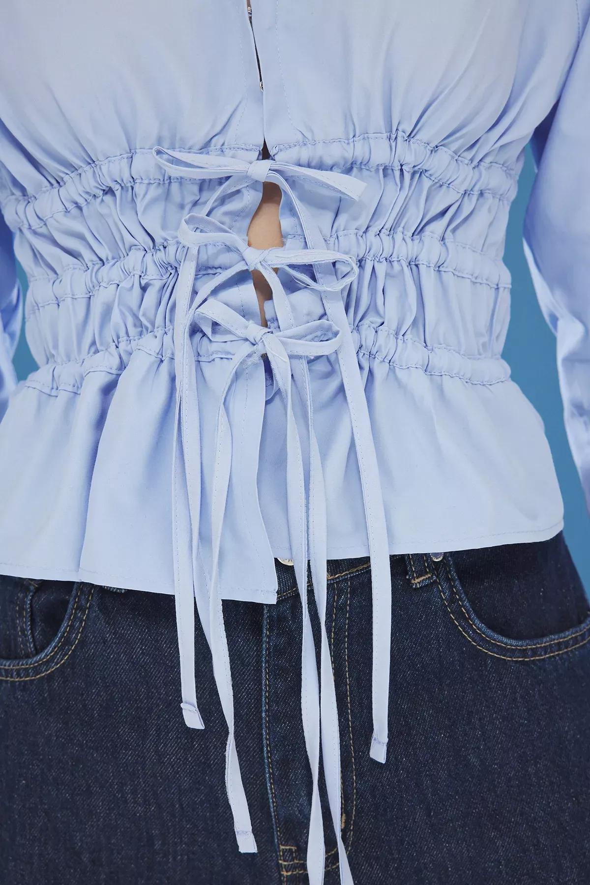 Blue Tie Detail Fitted Shirt, LIGHT BLUE, large image number 4