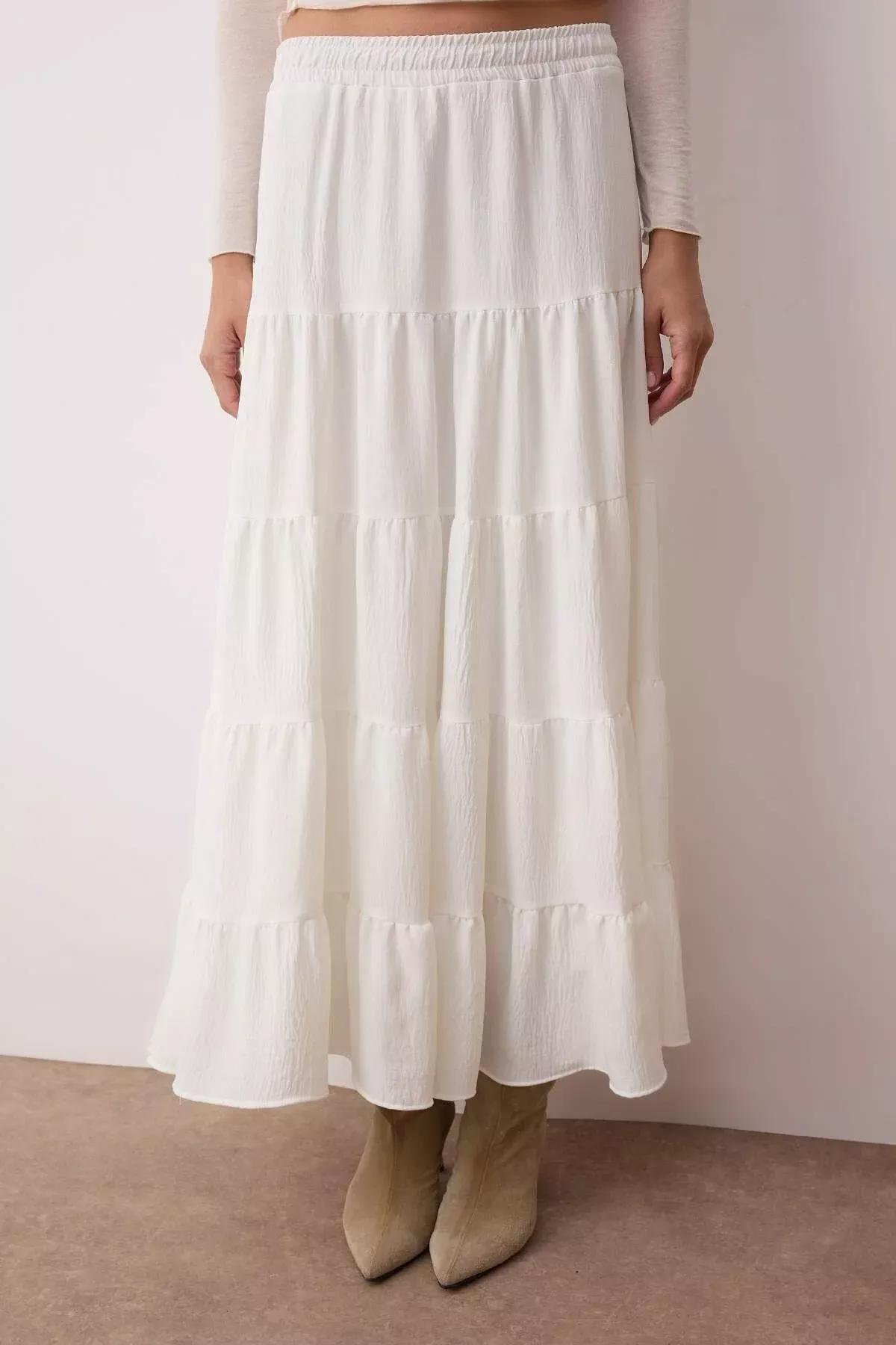 White Textured Maxi Woven Skirt, White, large image number 2