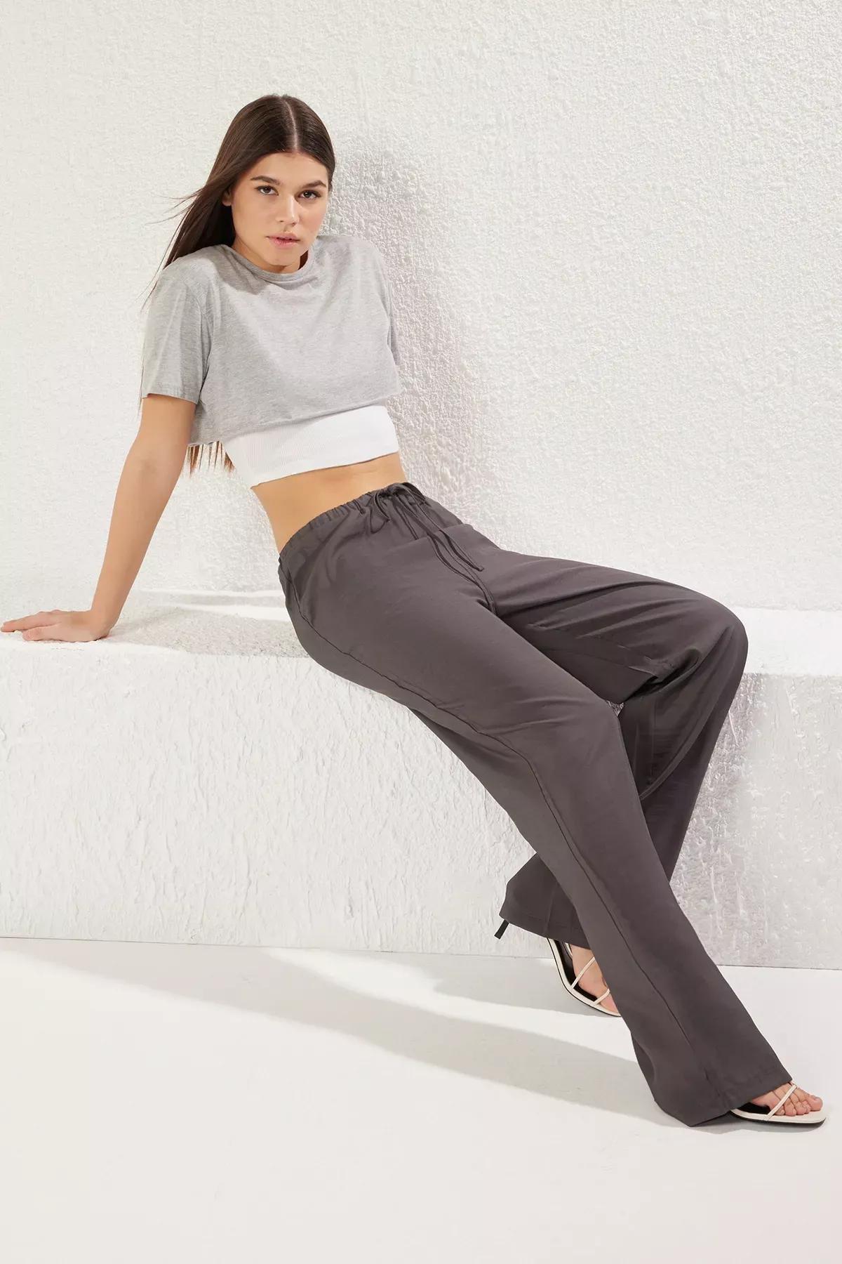 Grey Wide Leg Trousers, , large image number 1