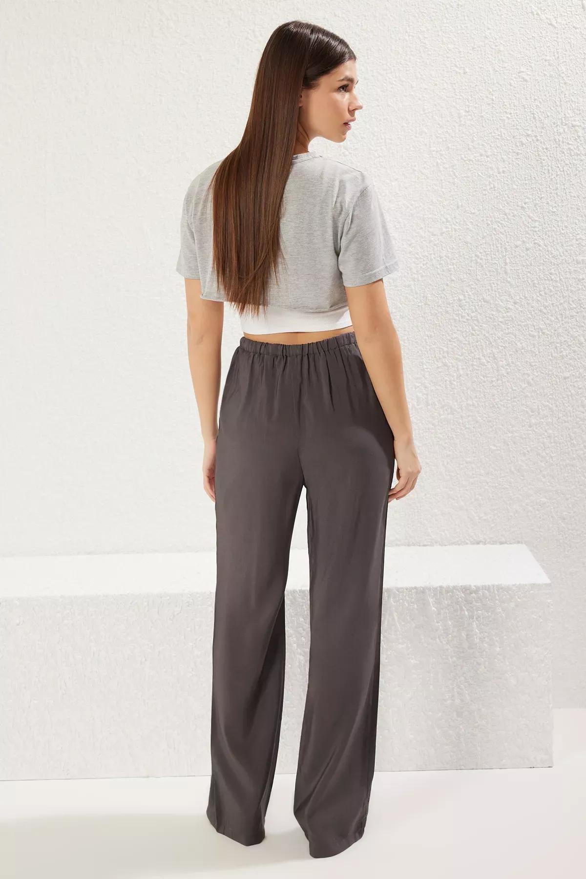 Grey Wide Leg Trousers, , large image number 4